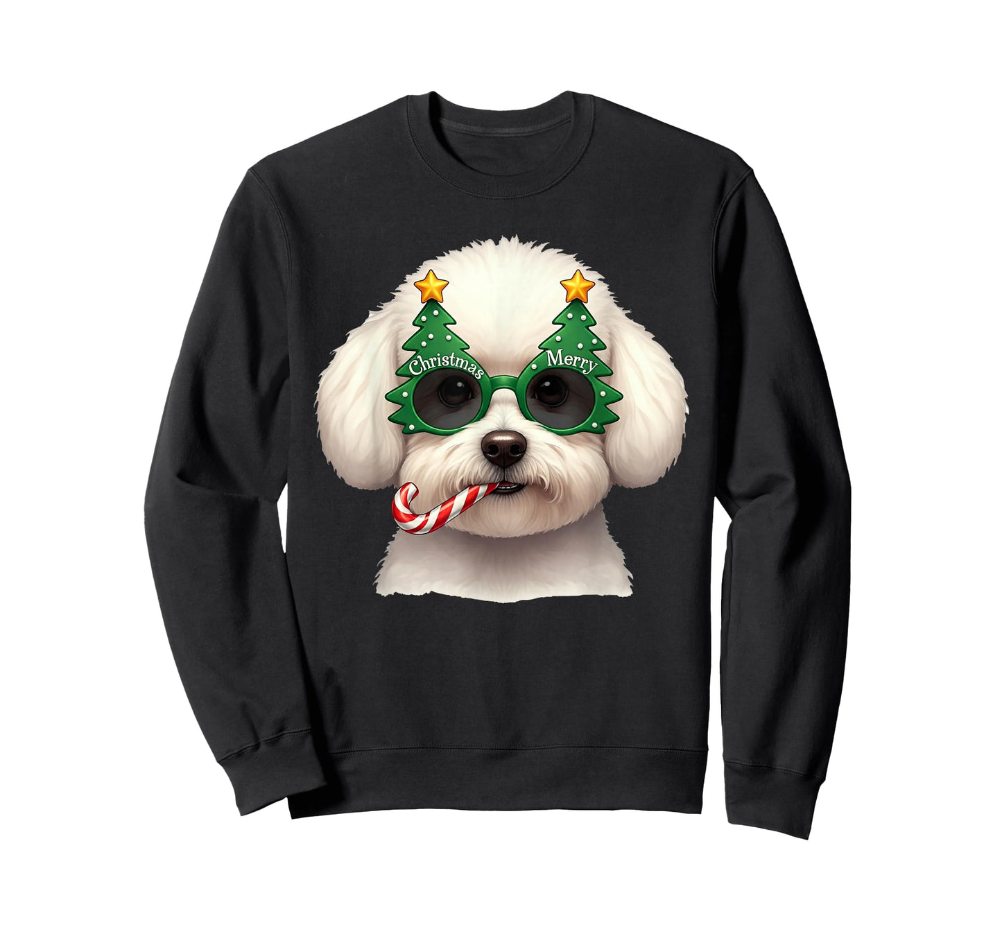 Christmas Tree Sunglasses Bichon Frise Candy Cane Men Women T-Shirt