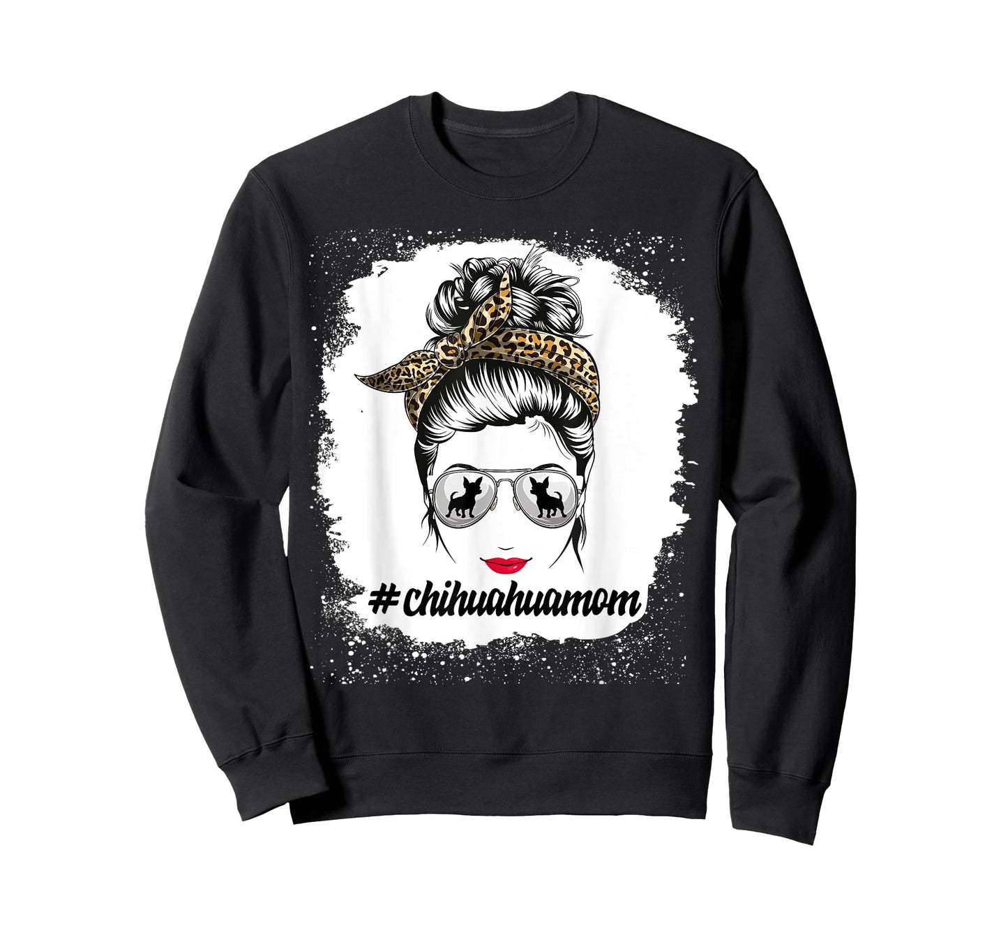 chihuahua Dog Mom Bleached Messy Bun Leopard Women Pet Lover T-Shirt