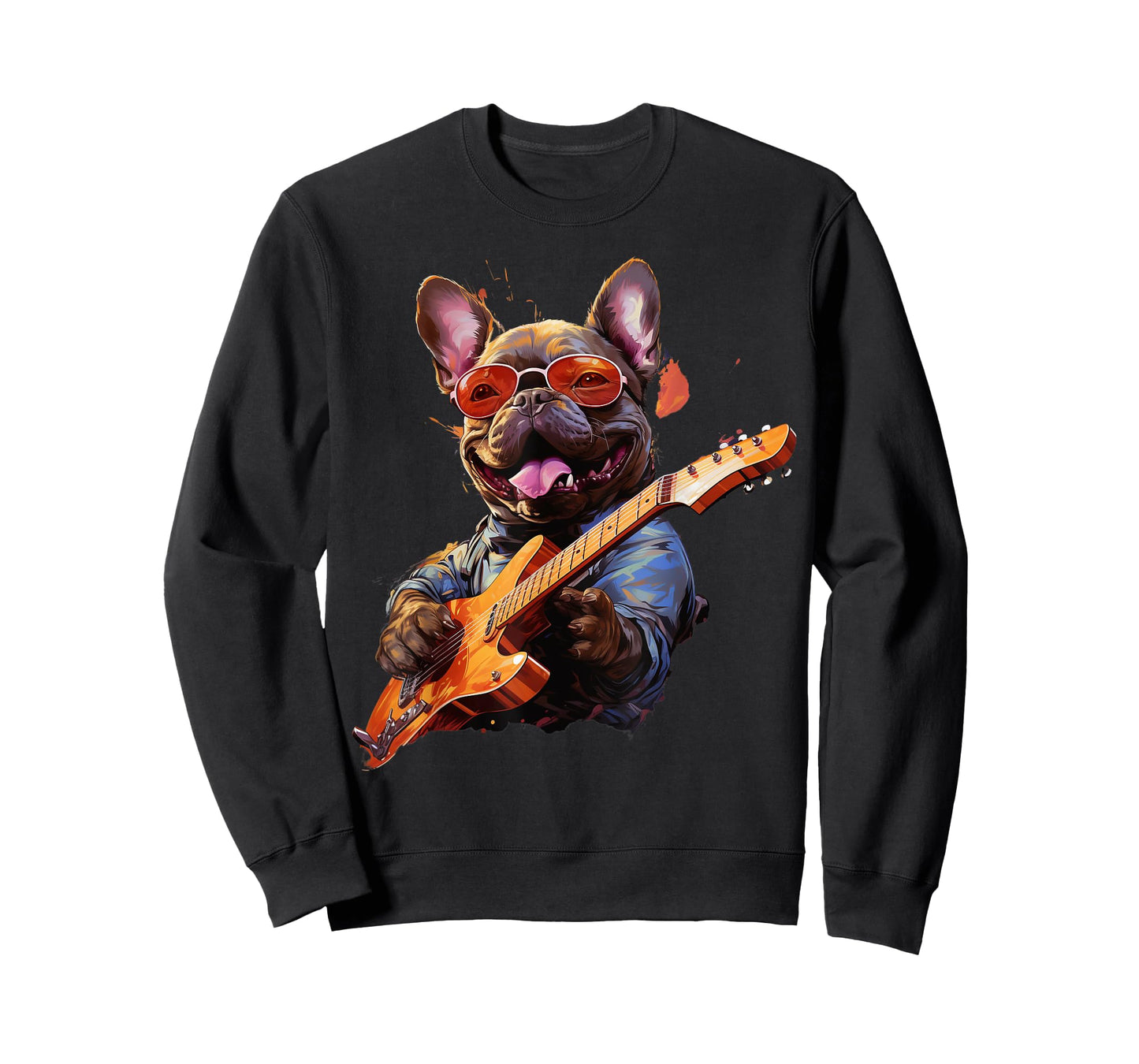 Funny Rock French Bulldog Playing Guitar T-Shirt for Men Women Girls Kids