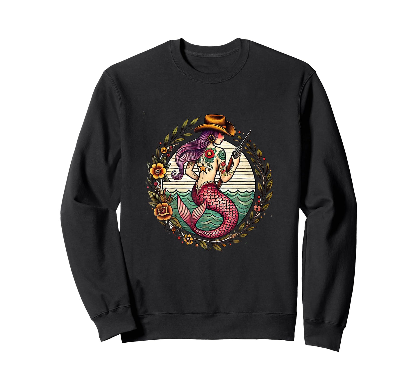 Art Nouveau Cowgirl Mermaid illustration T-Shirt