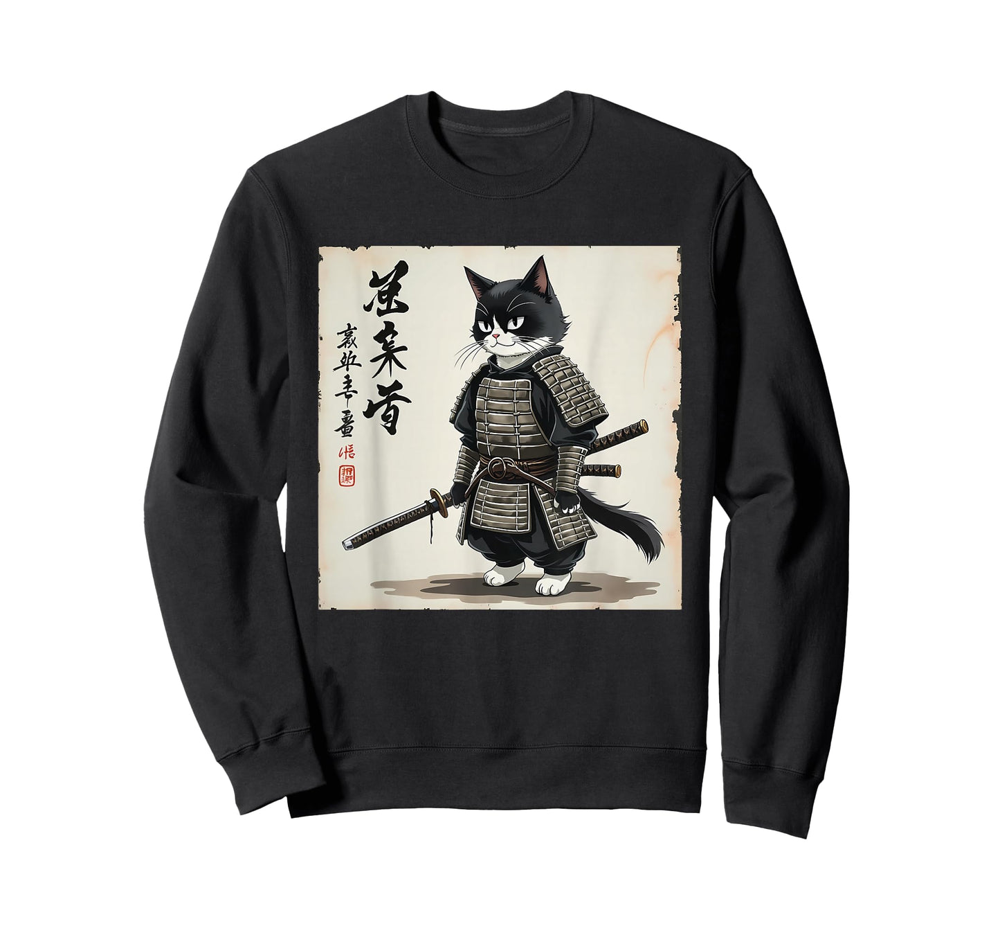 Samurai cat Graphic Warrior Art tee Japanese Anime Men Women T-Shirt