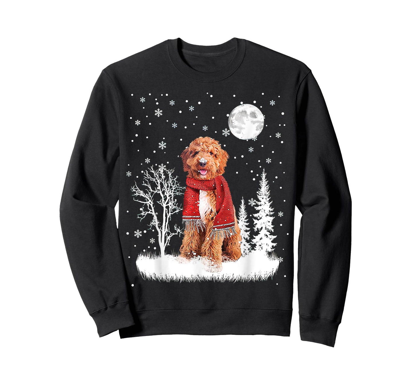 Irish Doodle Under Moonlight Snow Christmas Pajamas T-Shirt