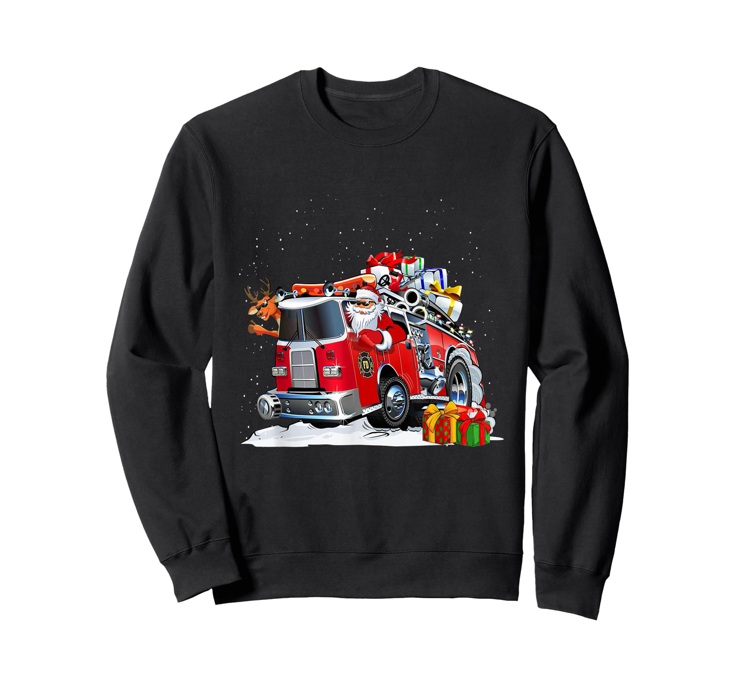 Firefighter Santa Fireman Driving Fire Truck Merry Christmas T-Shirt
