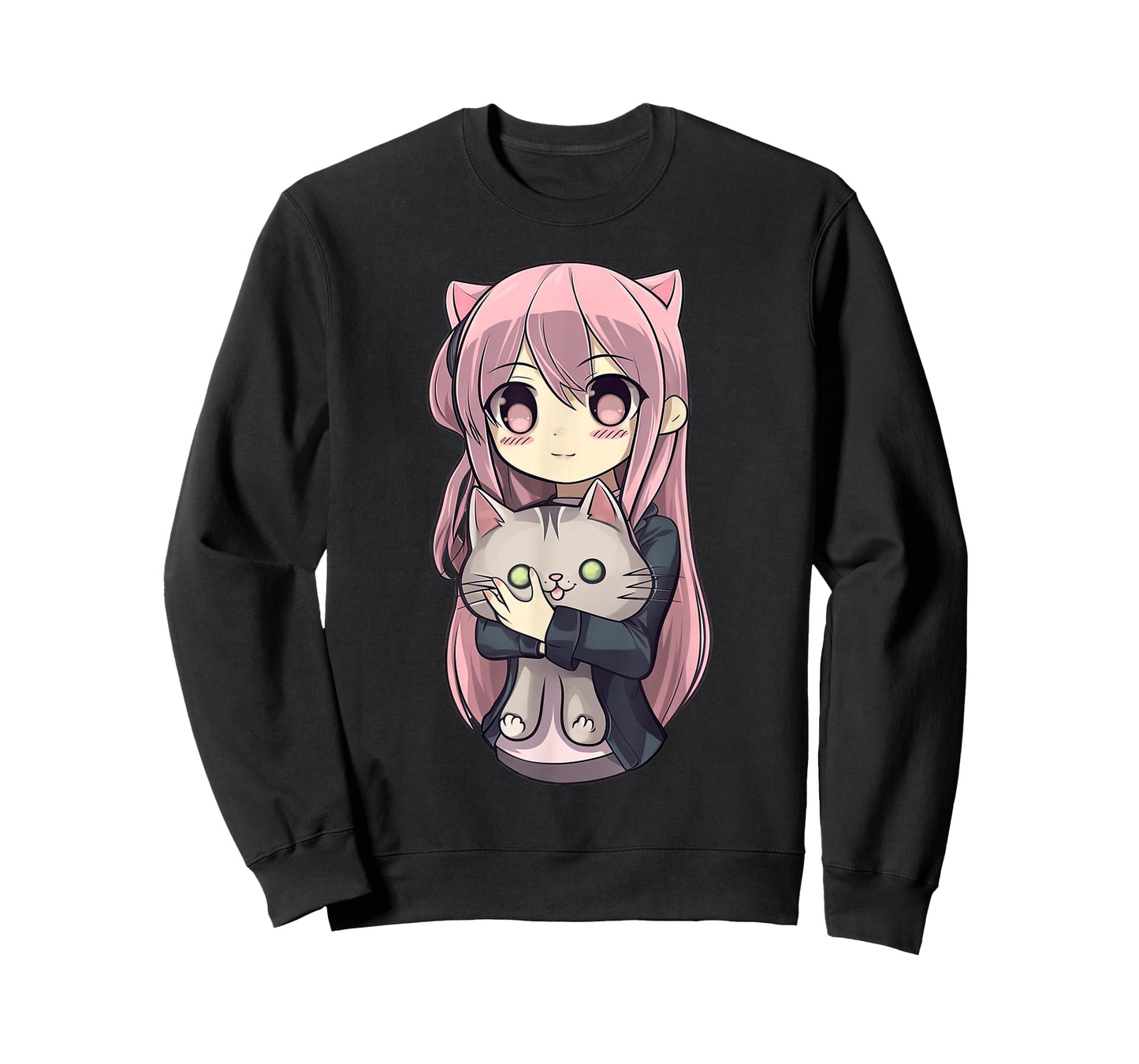 Anime and Cats Kawaii Cute Teen Otaku Girl with Cat T-Shirt