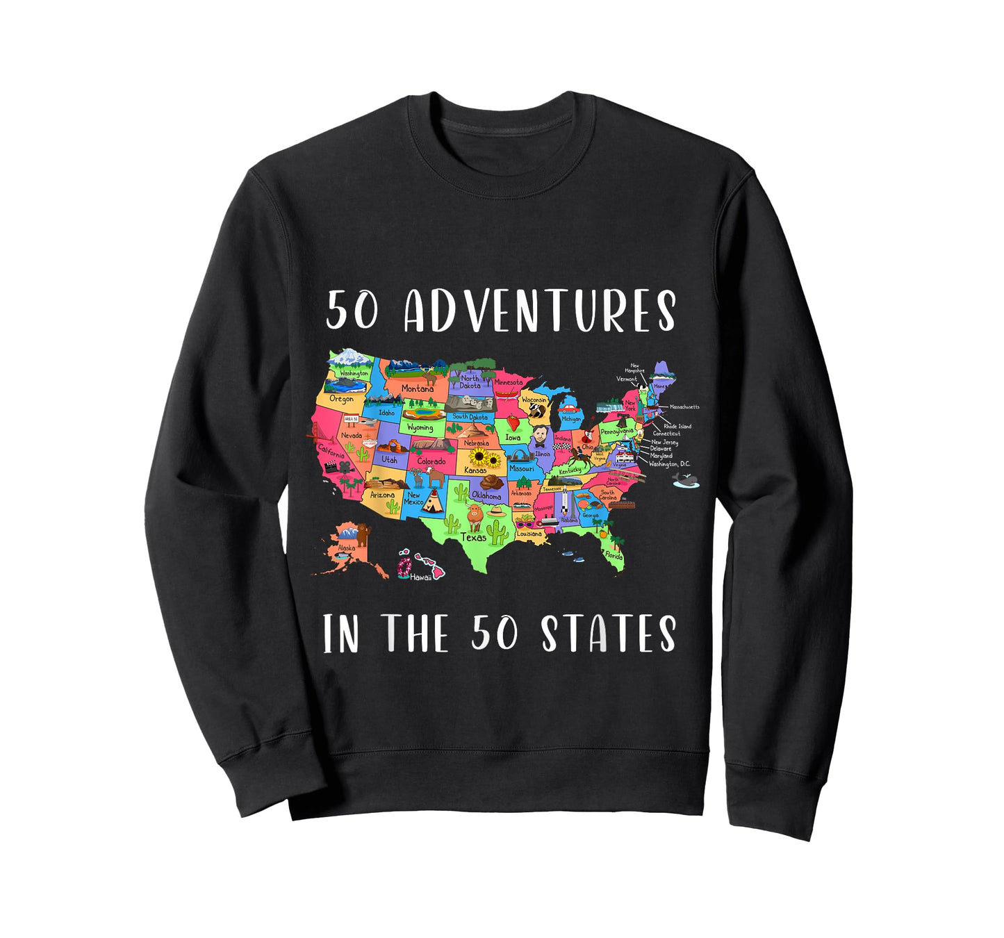 ALL50CLUB Women's USA Travel Map T-Shirt, Black, Small, Short Sleeve, Classic Fit, Crew Collar, Pullover, 50 States Map Design