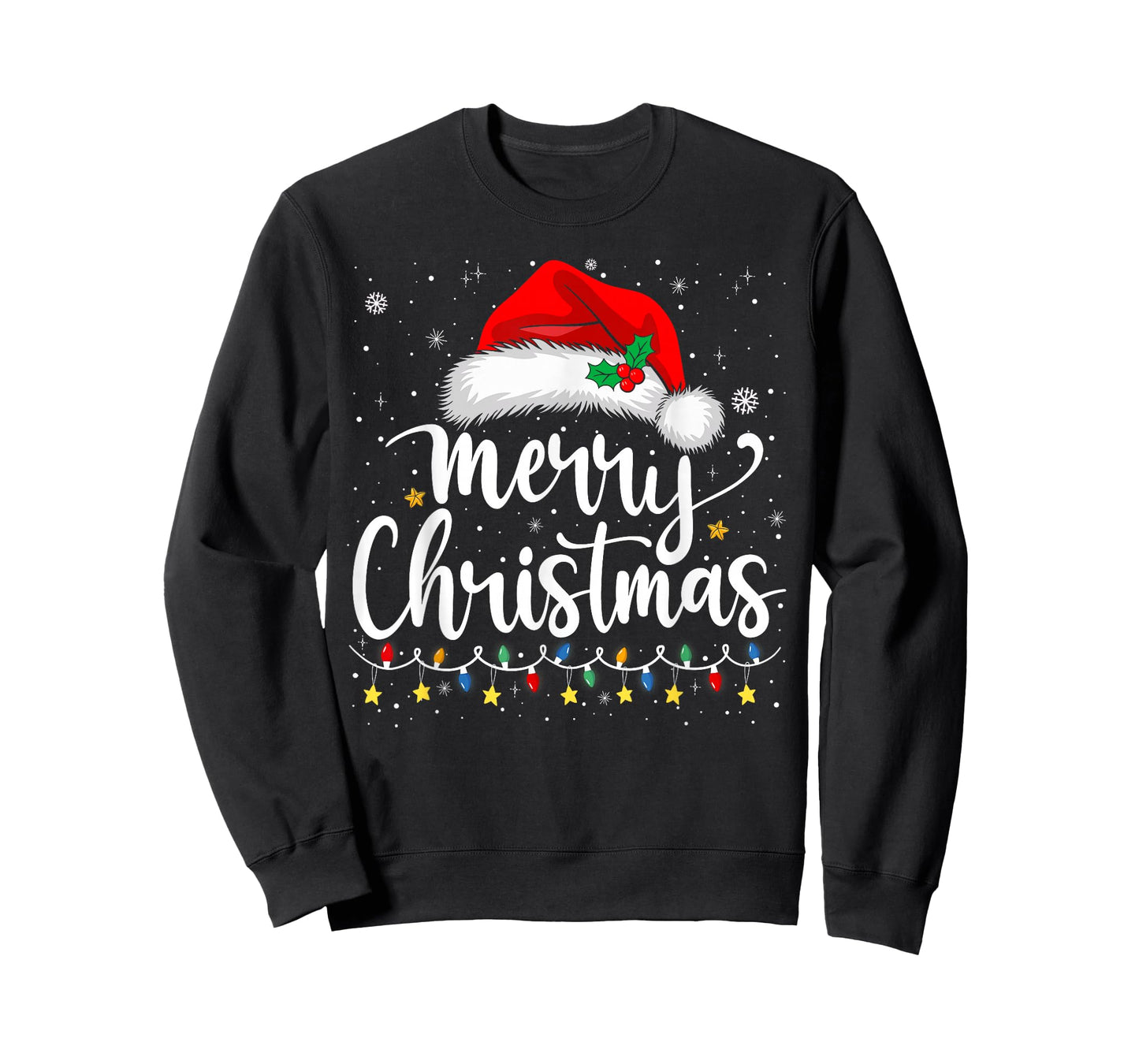 Merry Christmas Lights Red Santa Hat Xmas Family Men Women T-Shirt