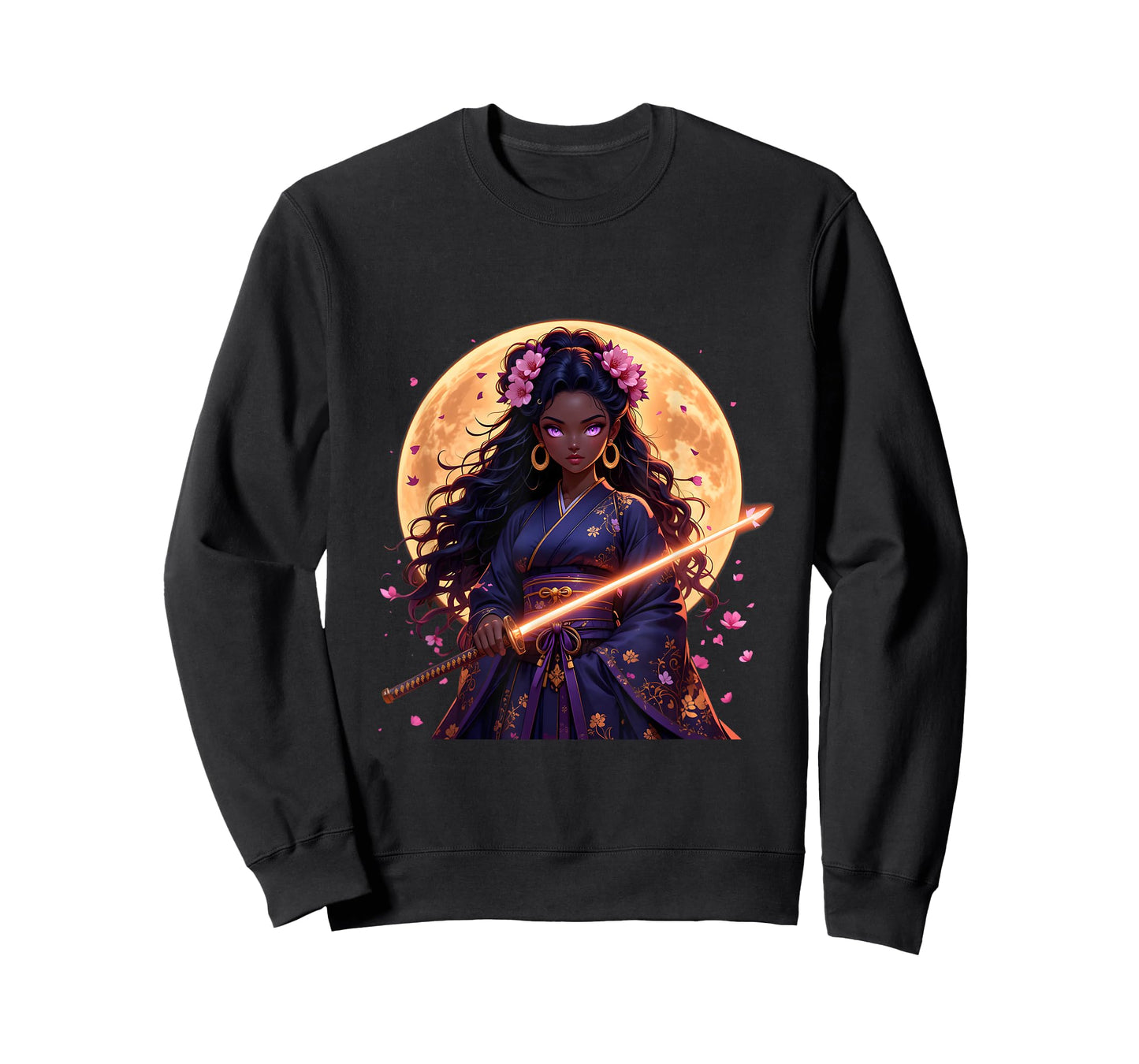 Black Woman Japanese Anime Samurai Girl Black Cat Women T-Shirt