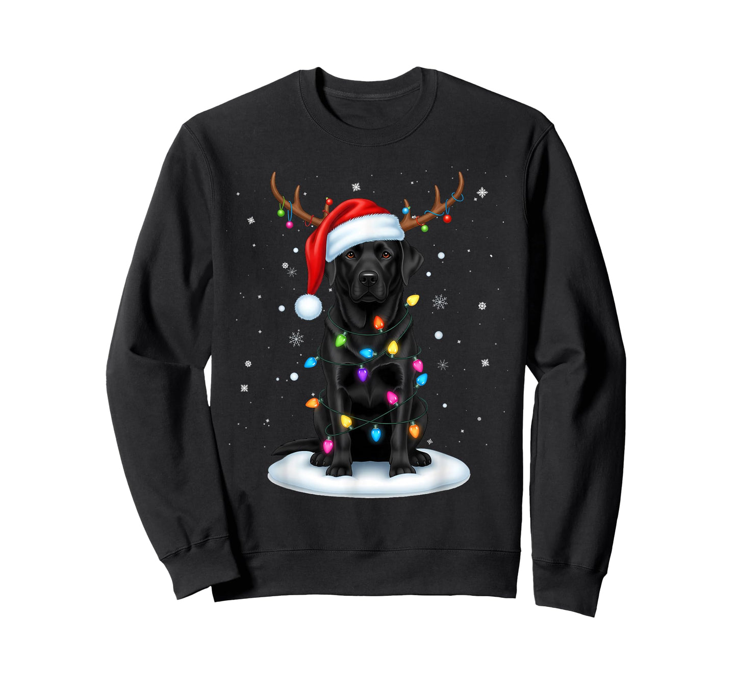 Black Lab Labrador Christmas Dog Reindeer Lights Pajama Xmas T-Shirt