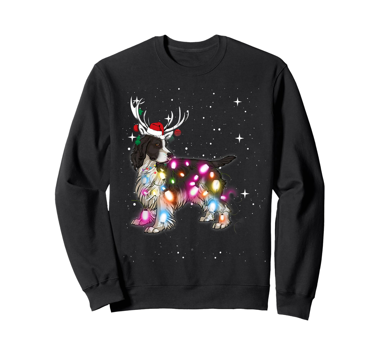English Springer Spaniel Christmas Lights Pajama Funny Dog T-Shirt for Men Women Kids