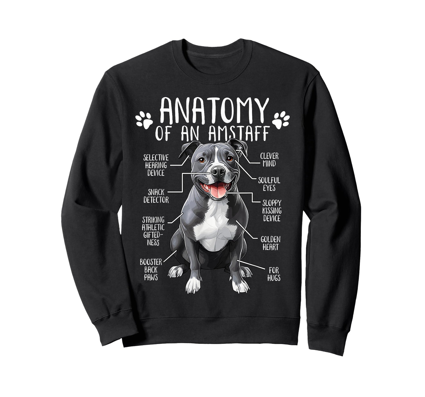 Funny American Staffordshire Terrier Clothing Amstaff Dog Anatomy T-Shirt - Unisex Adults Kids, Black, Small, Short Sleeve
