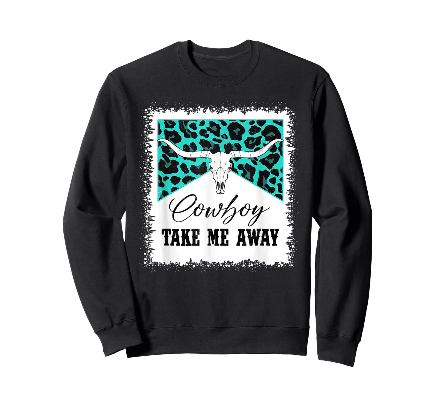Vintage Bull Skull Leopard Bleached Cowboy Take Me Away T-Shirt