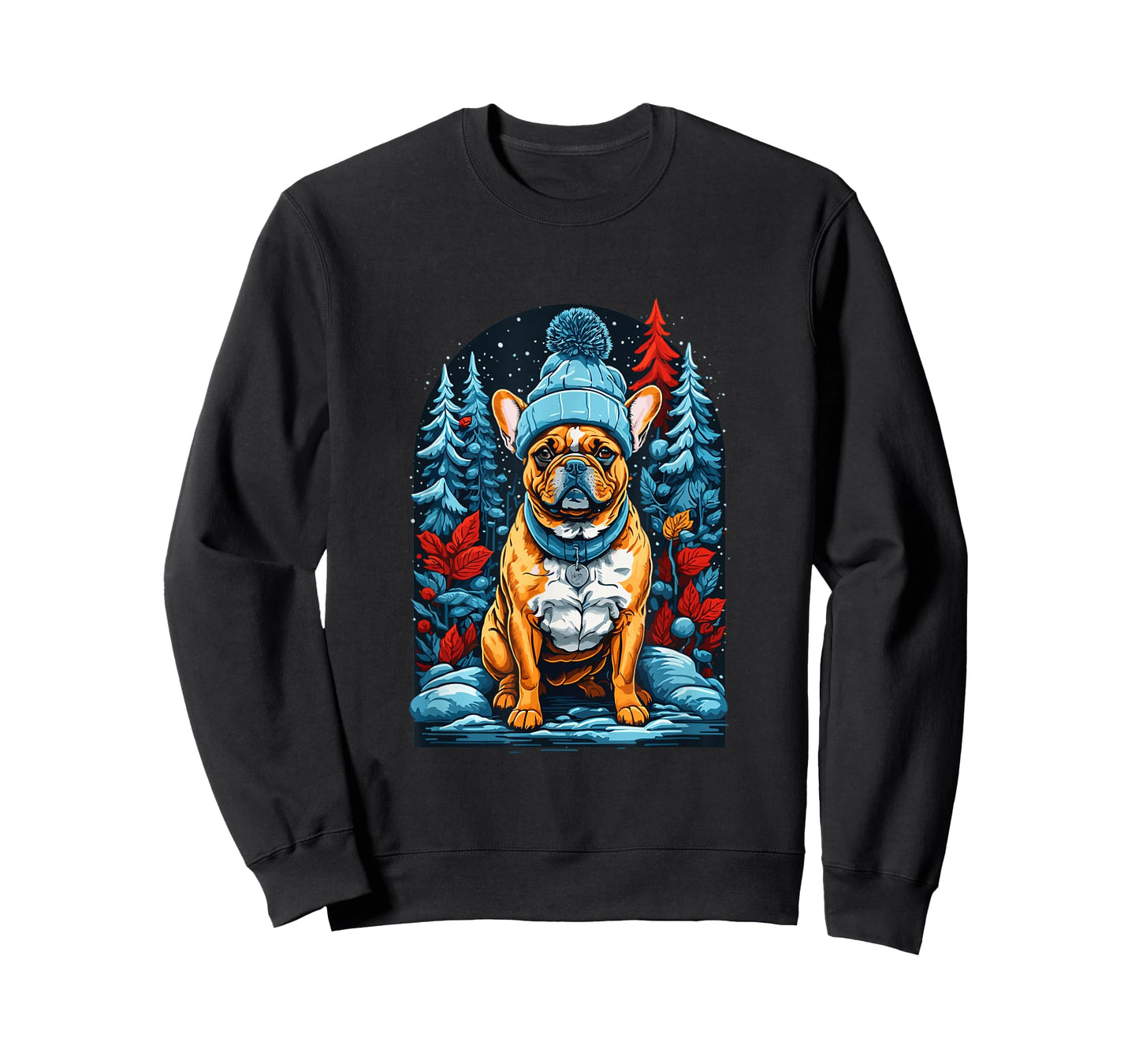 French Bulldog in Winter Hat Happy French Bulldog T-Shirt for Men Women Kids