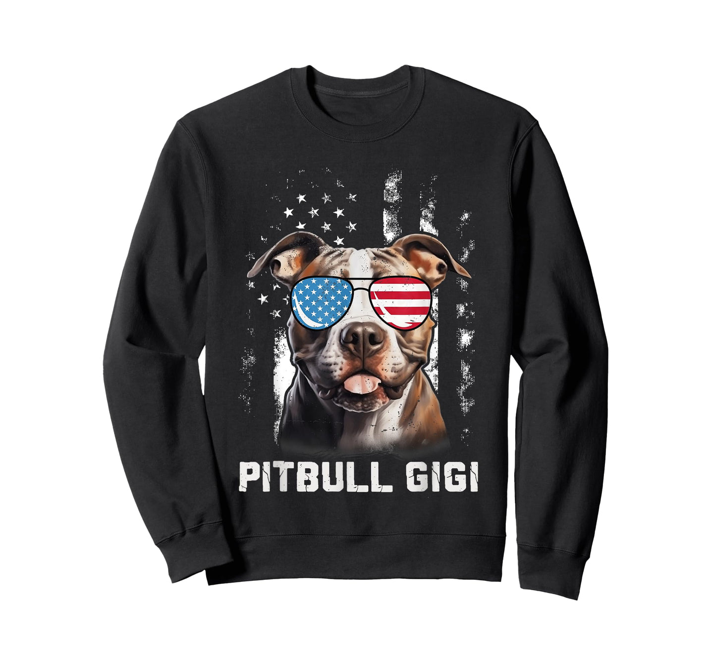Pitbull Gigi American Flag Sunglasses 4th Of July Dog Men Women Kids T-Shirt