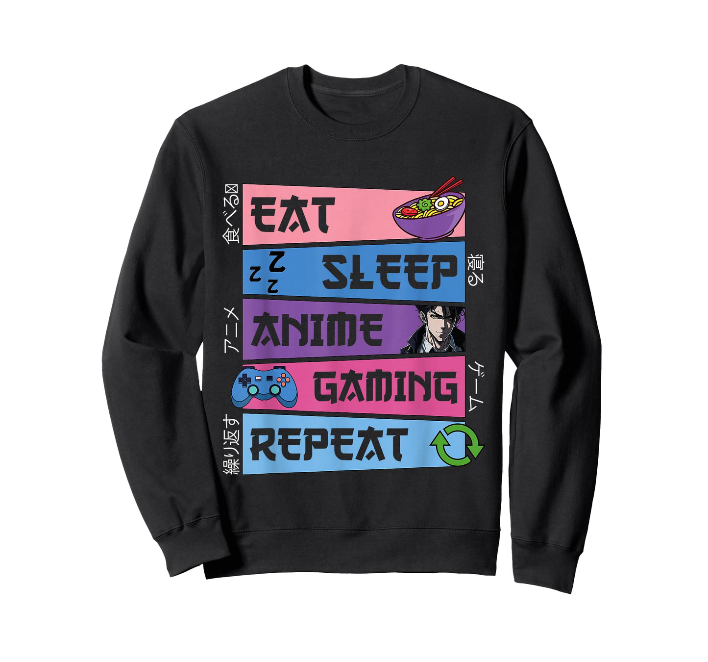 Eat Sleep Anime Gaming Repeat Otaku Anime Manga Gamer T-Shirt