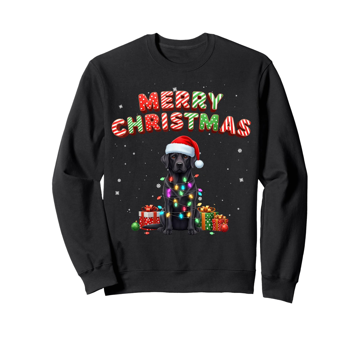 Black Lab Labrador Dog Merry Christmas Matching Family Xmas T-Shirt