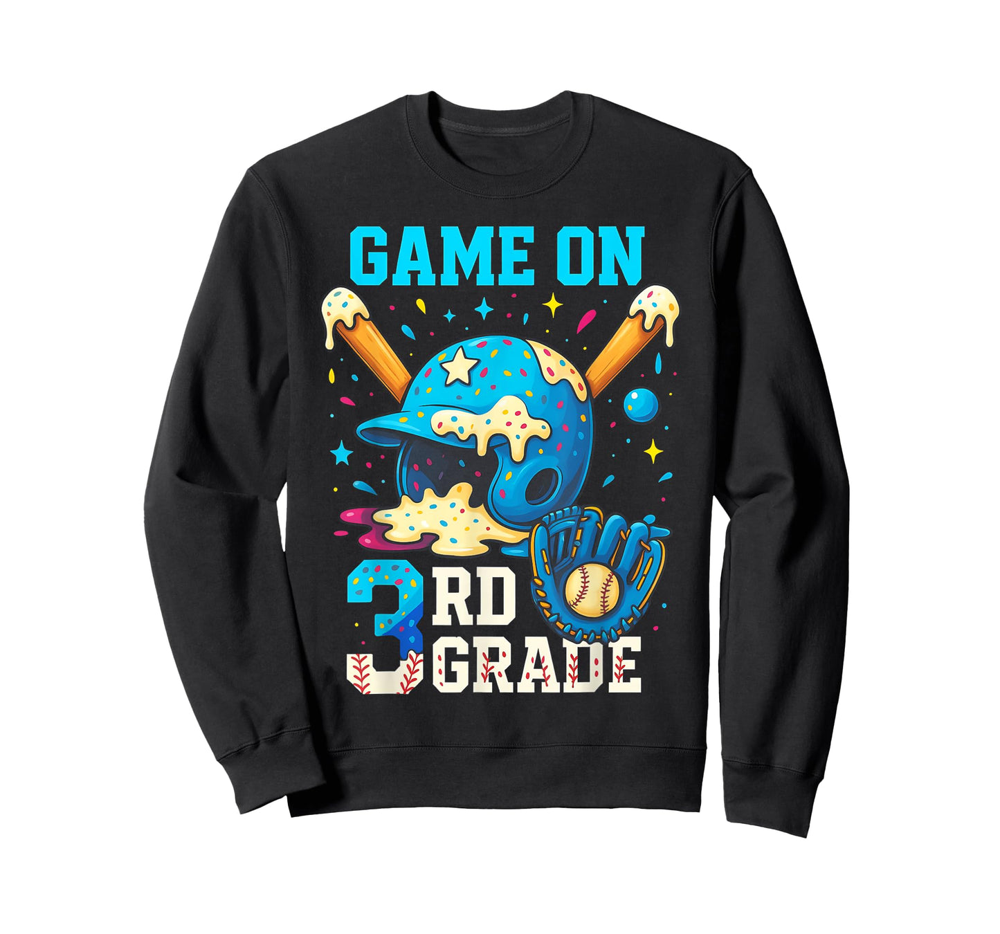 3rd Grade Back To School Baseball Drip Ice Cream Game On T-Shirt
