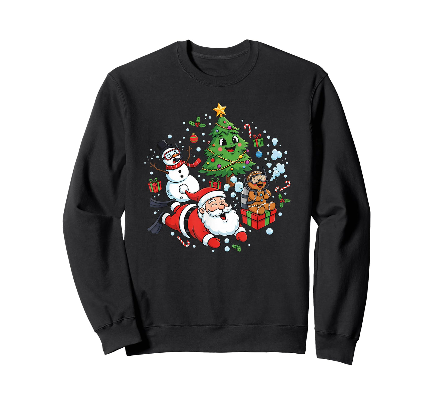 Scuba Diving Scuba Dive Diver Santa Snowman Christmas Tree T-Shirt