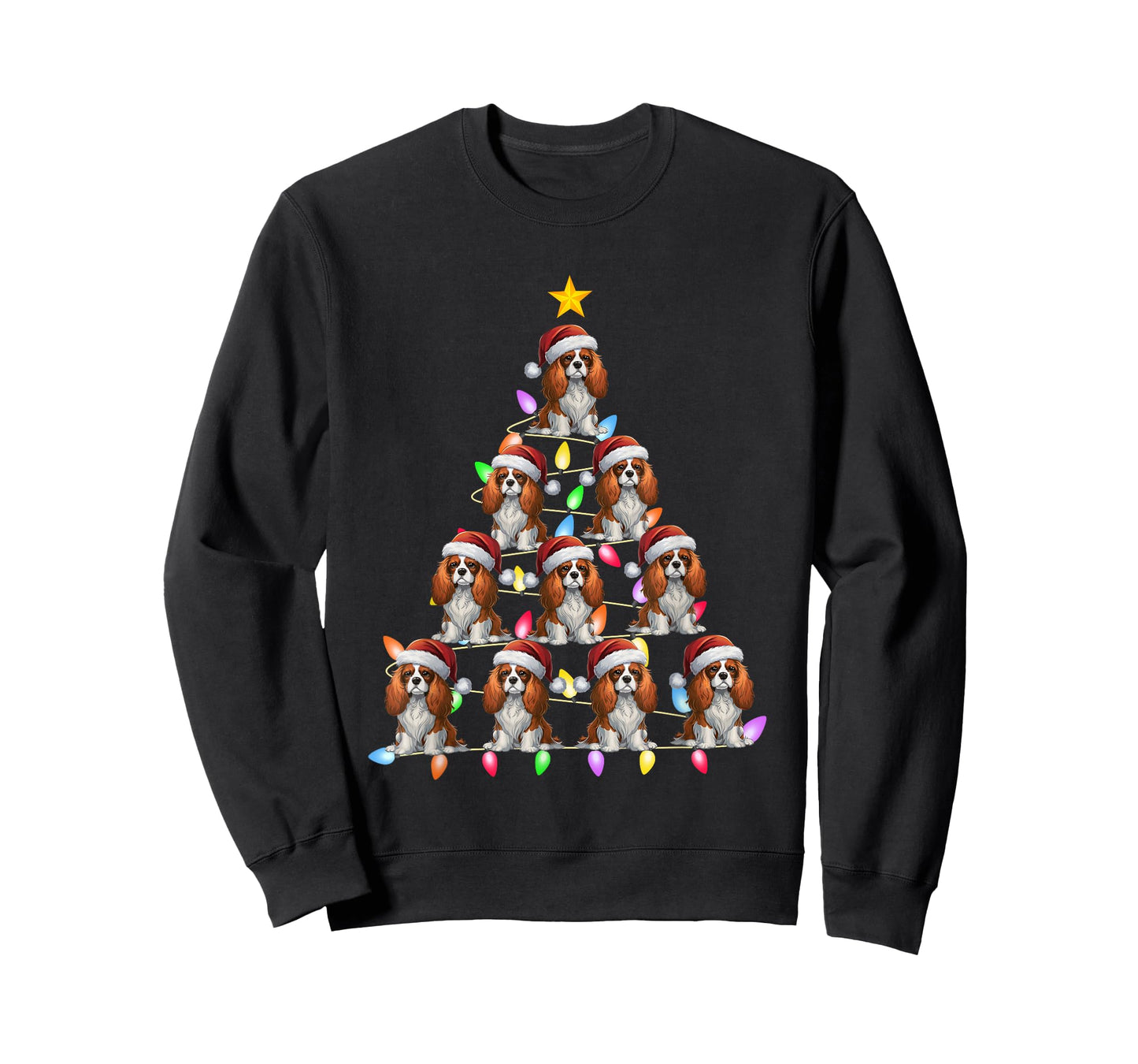 Christmas Tree Light Santa Cavalier King Charles Spaniel Dog Men Women Kids T-Shirt