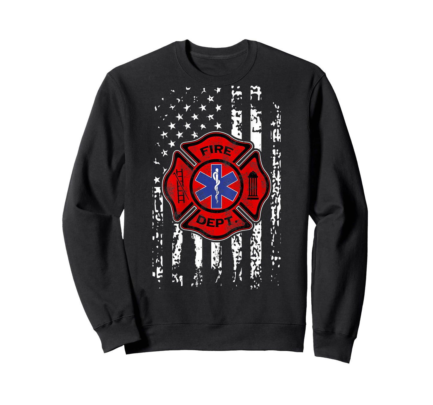 EMT Firefighter Shirt Fireman EMS USA Flag Gift Back Print T-Shirt