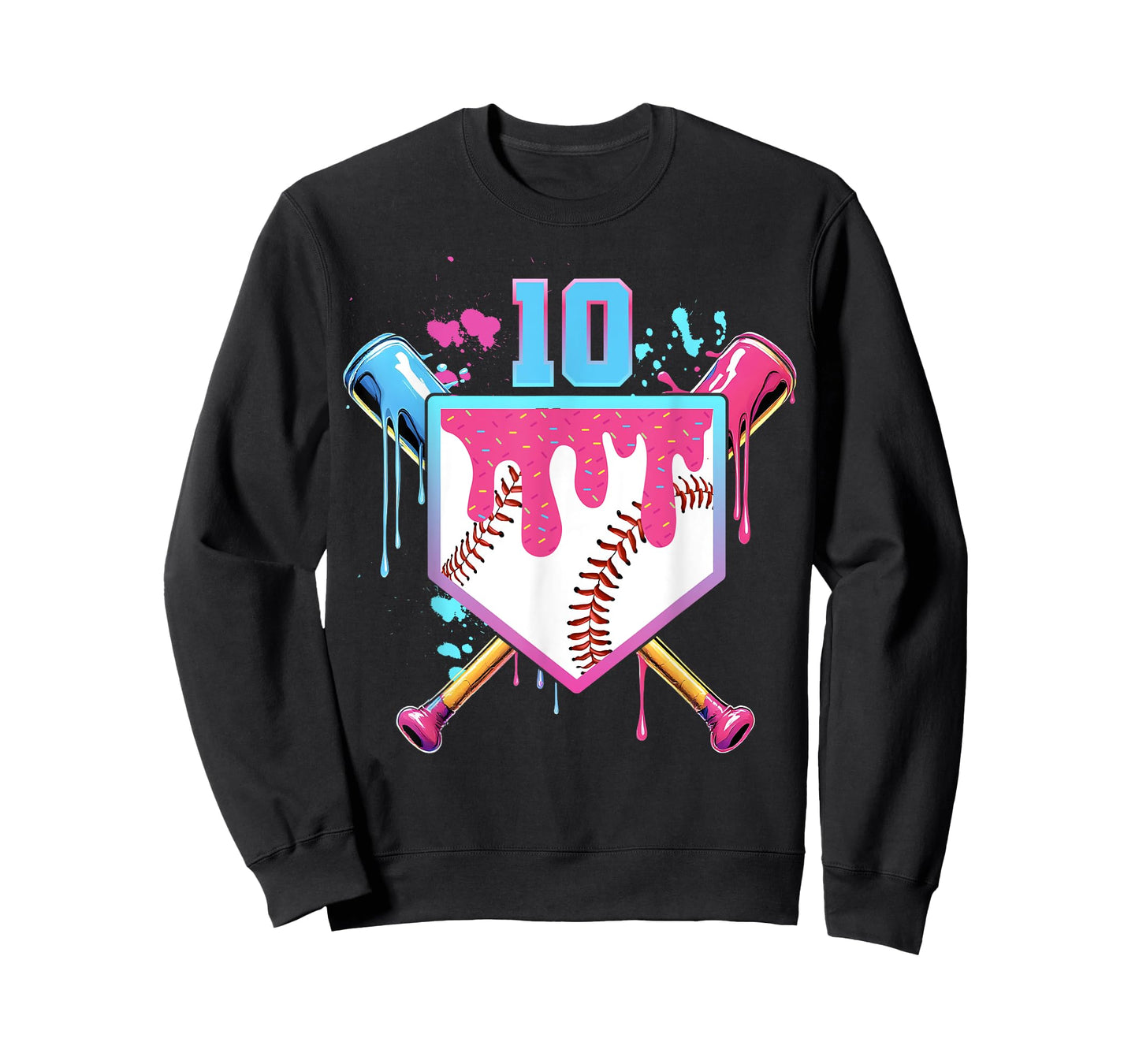 Baseball 10 Year Old Ice Cream Drip 10th Birthday Number 10 T-Shirt