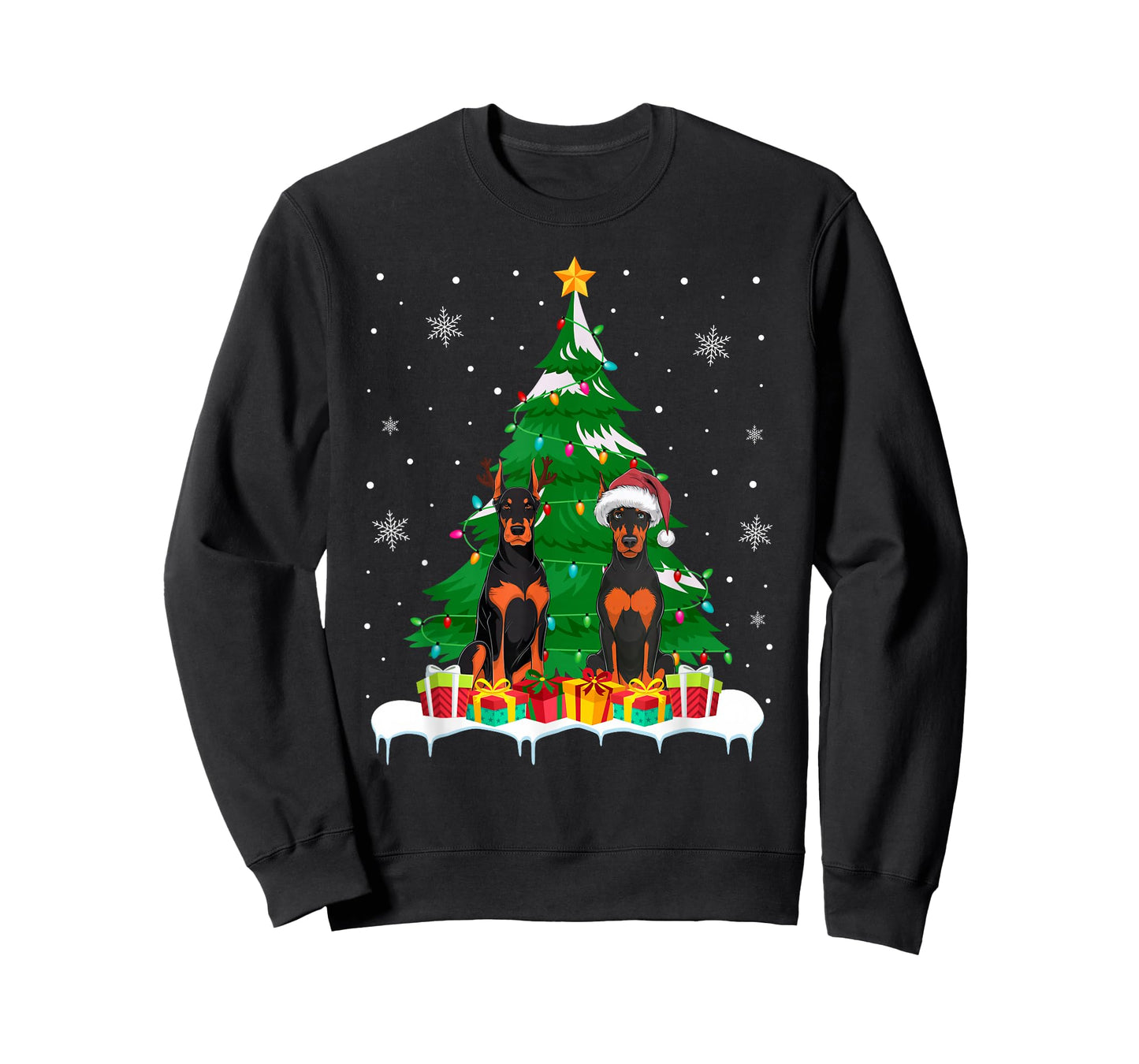 Doberman Pinscher Dog Christmas Tree Light Santa Reindeer PJ T-Shirt