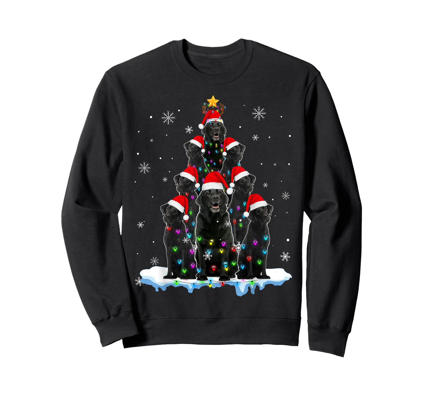 Black Labrador Santa Christmas Tree Lights Xmas Dog Dogmas T-Shirt for Men Women Kids