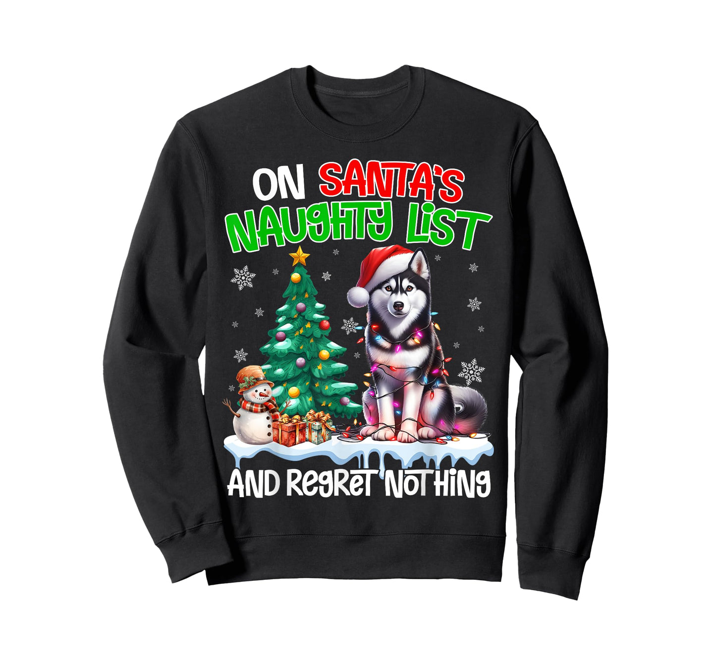 On Santa's Xmas Naughty List Regret Nothing Siberian Husky T-Shirt