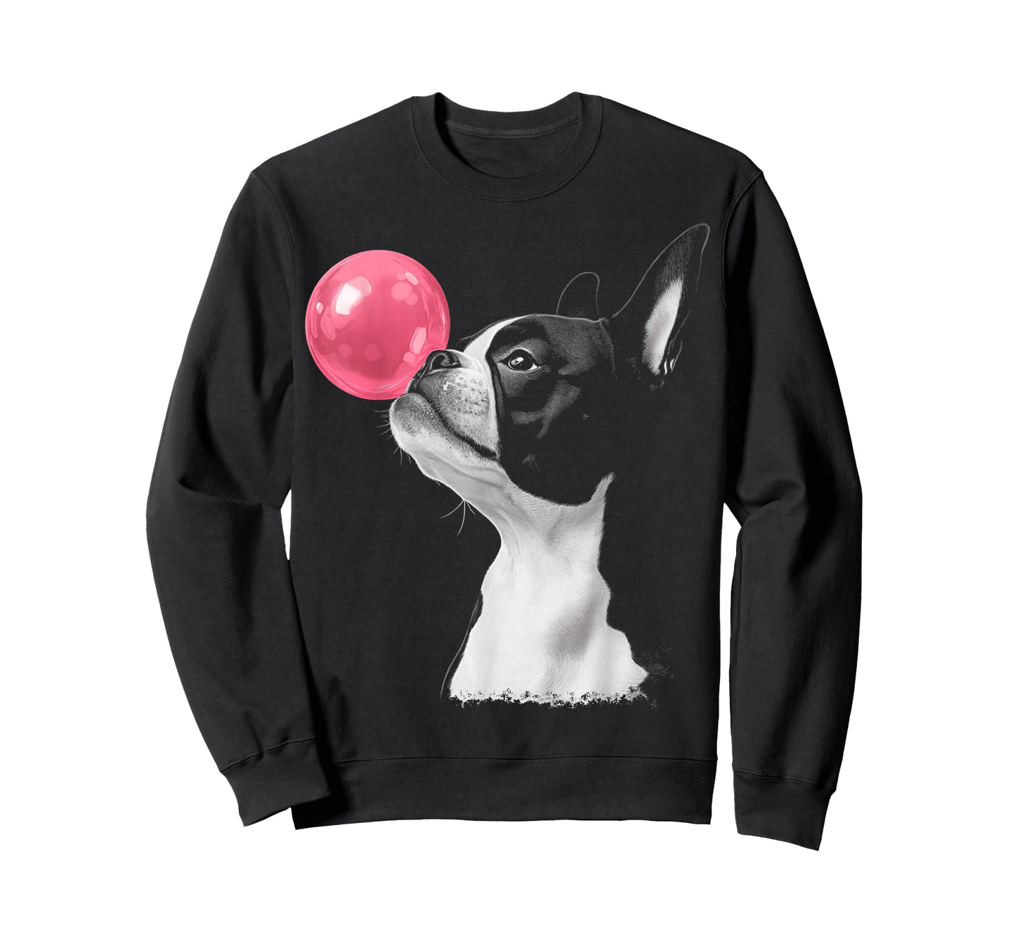 Boston Terrier Dog Blowing Chewing Bubble Gum Pink T-Shirt