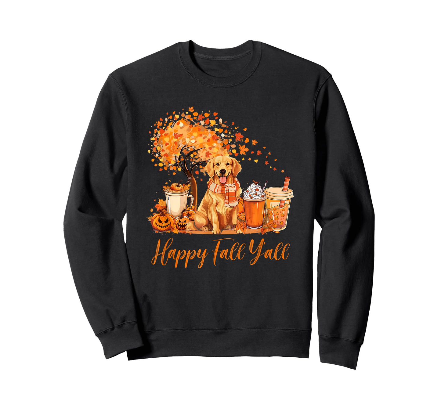 Happy Fall Y'all Golden Retriever Autumn Pumpkin Spice Latte T-Shirt
