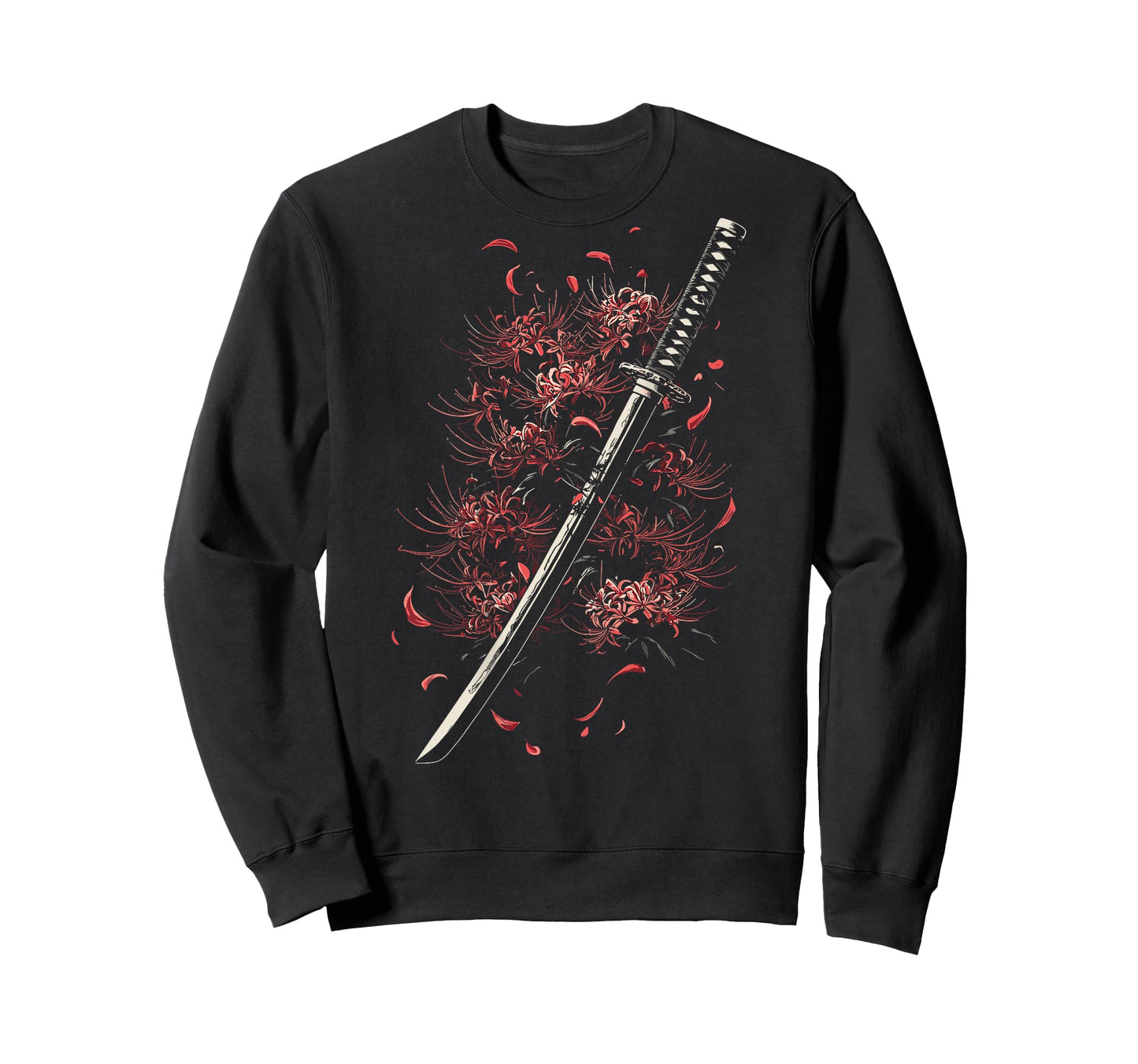 Red Spider Lily Flower Japanese Katana Sword Backprinted T-Shirt