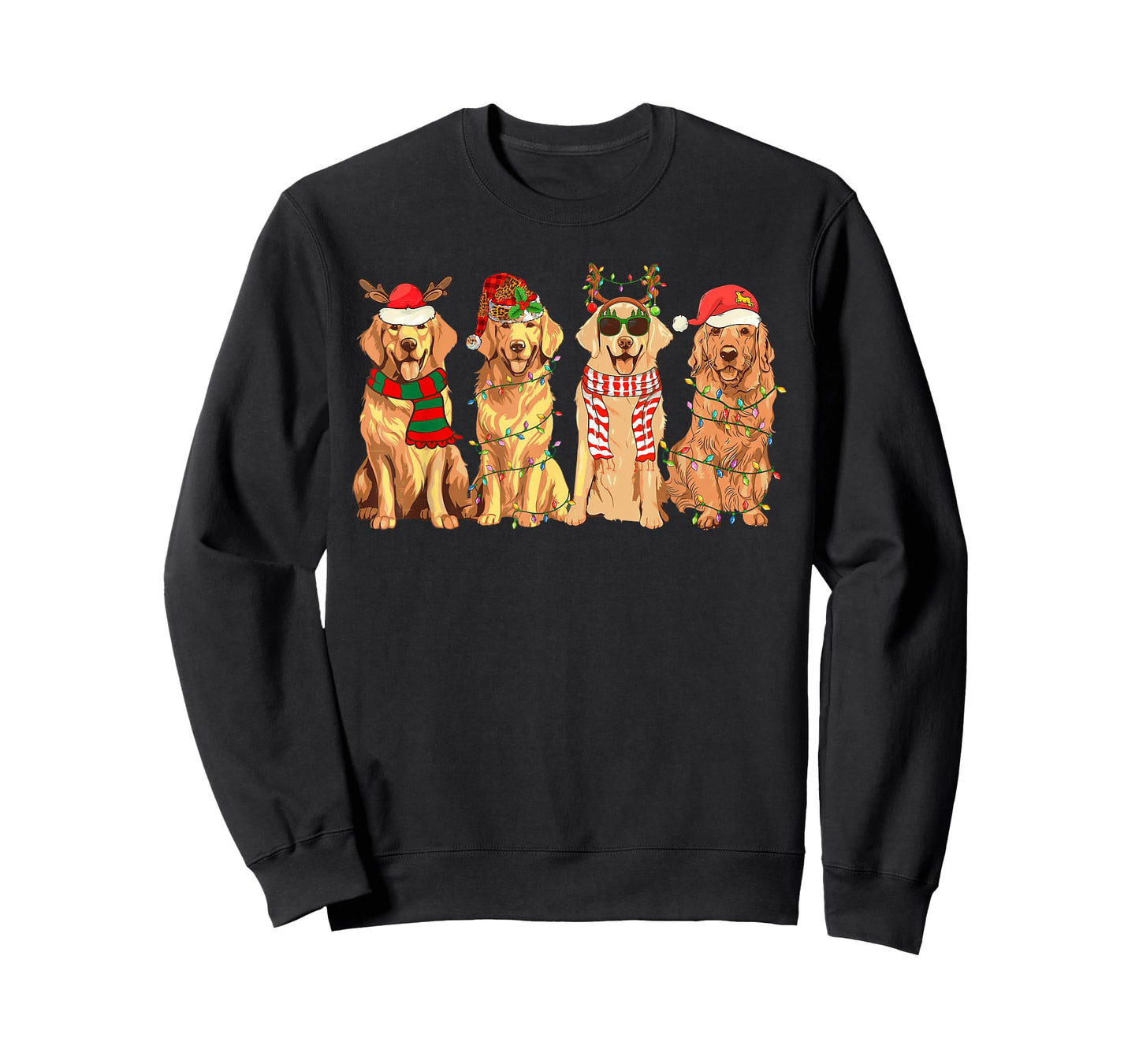 Funny Dogs Golden Retriever Christmas Xmas Lights Dog Lover Men Women Kids T-Shirt