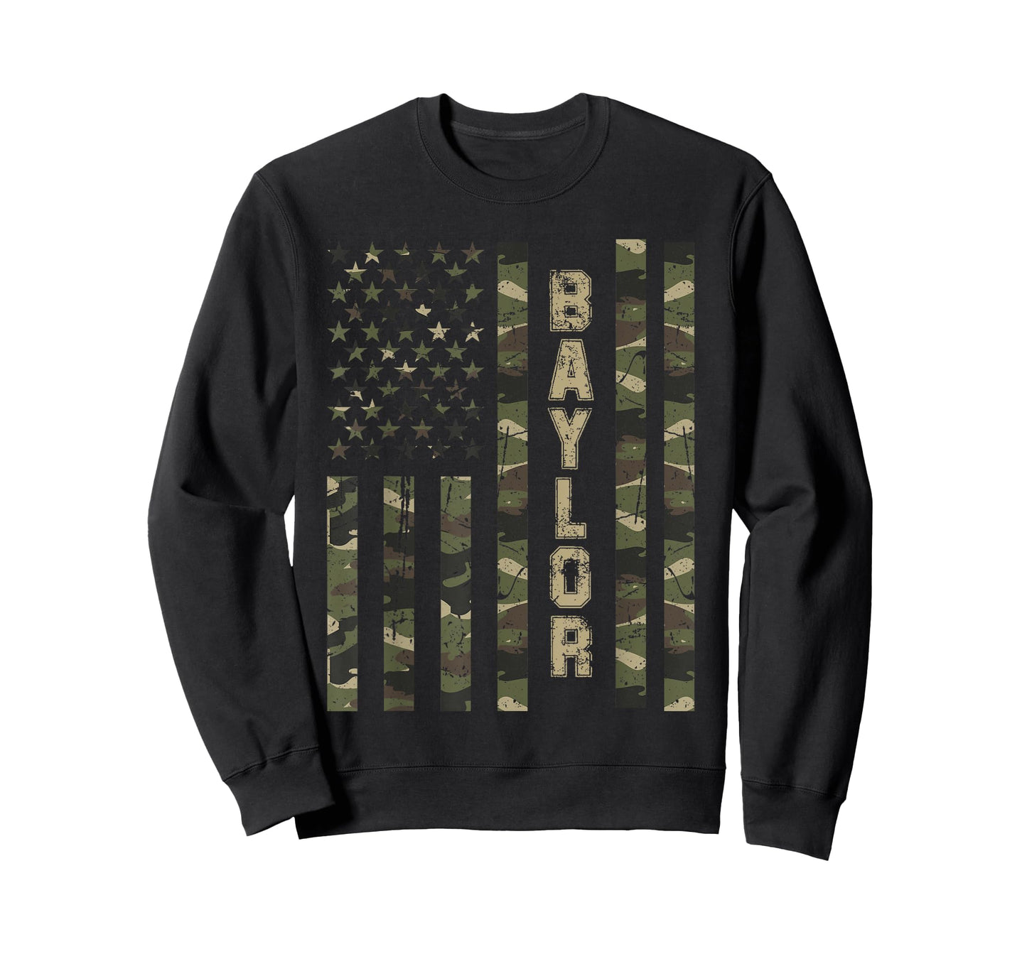 Baylor Texas United States Distressed Camo w US Flag T-Shirt