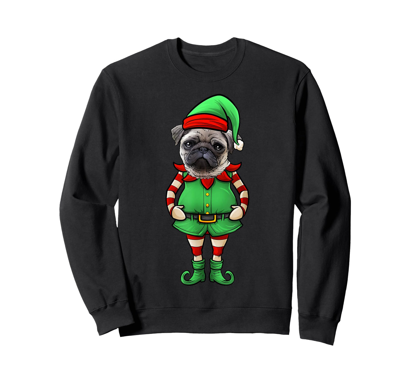 Funny Christmas Elf Pug Dog T-Shirt