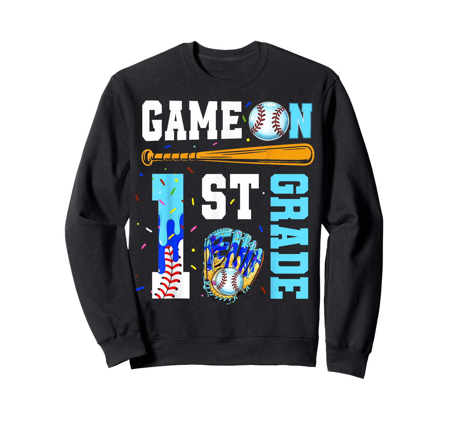 1st Grade Back To School Baseball Drip Ice Cream Game On T-Shirt
