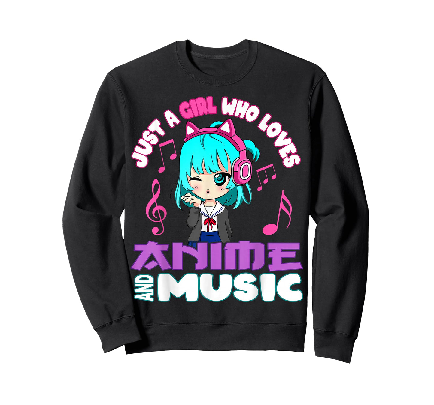 just a girl who loves anime and music funny chibi graphic T-Shirt