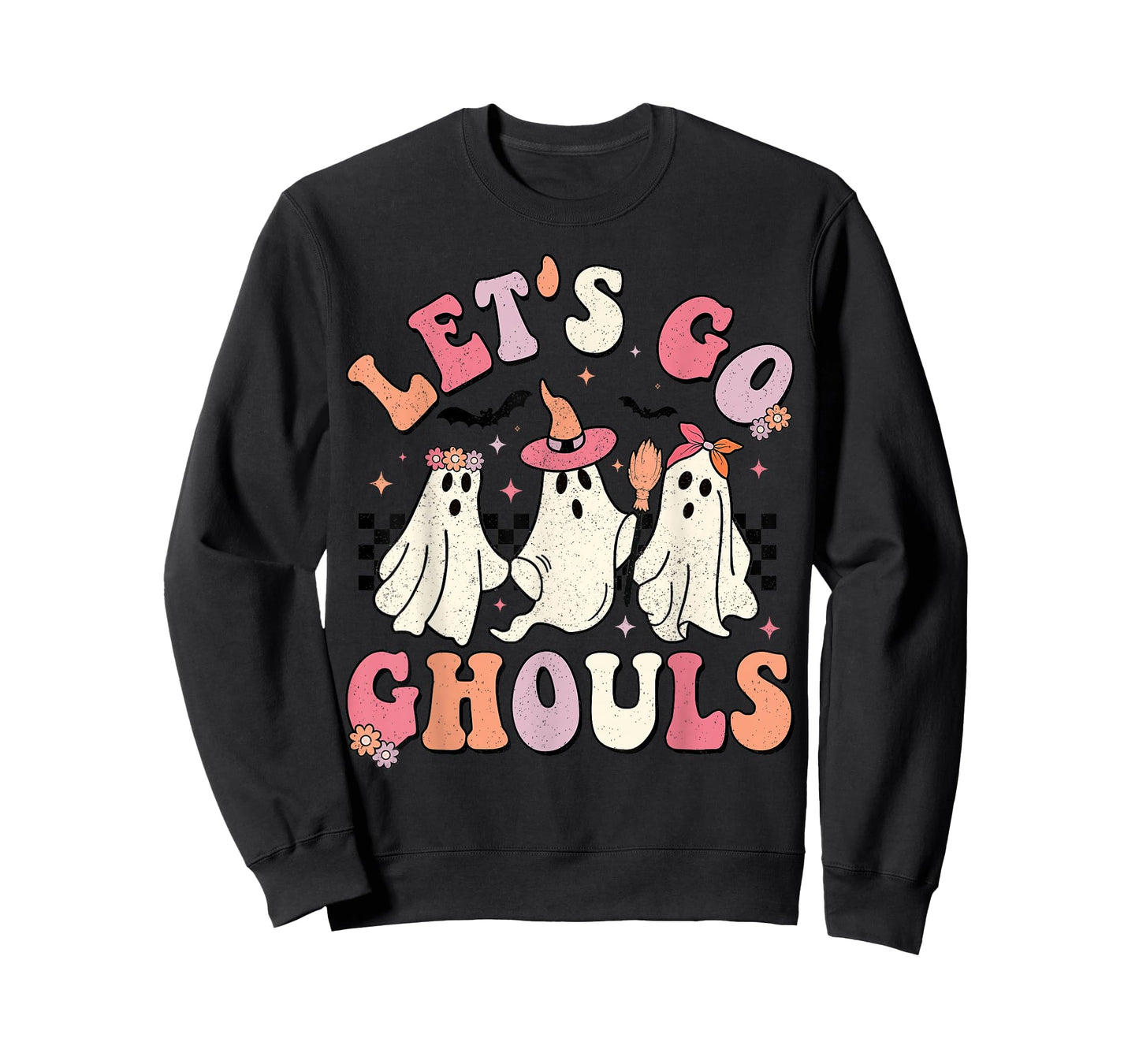 Let's Go Ghouls Halloween Ghost Outfit Costume Retro Groovy T-Shirt