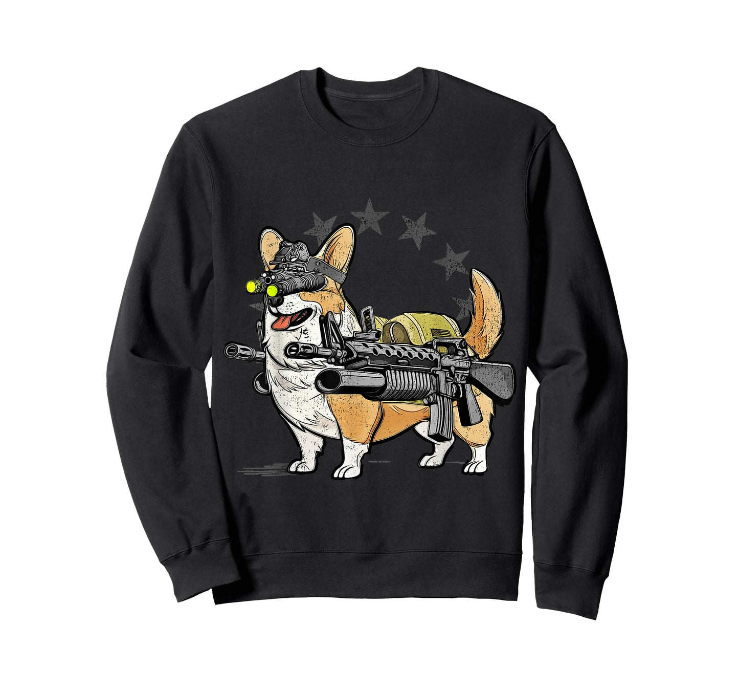 1 Nation Unisex-Adults Combat Corgi Patriotic Cartoon T-Shirt, Black, Small, Short Sleeve