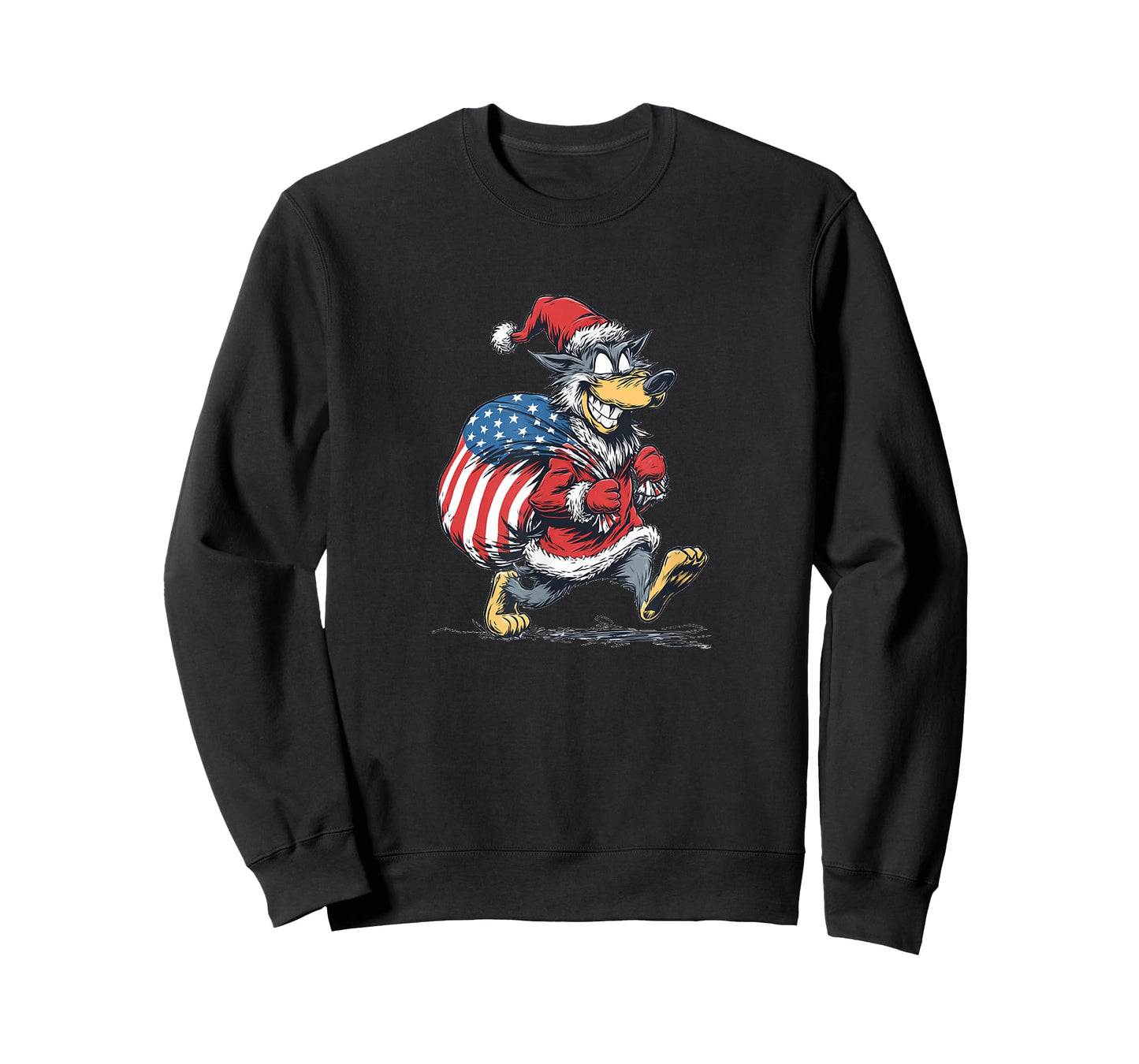 Laughing US Wolf with Santa's Bag Costume for Festive Days T-Shirt