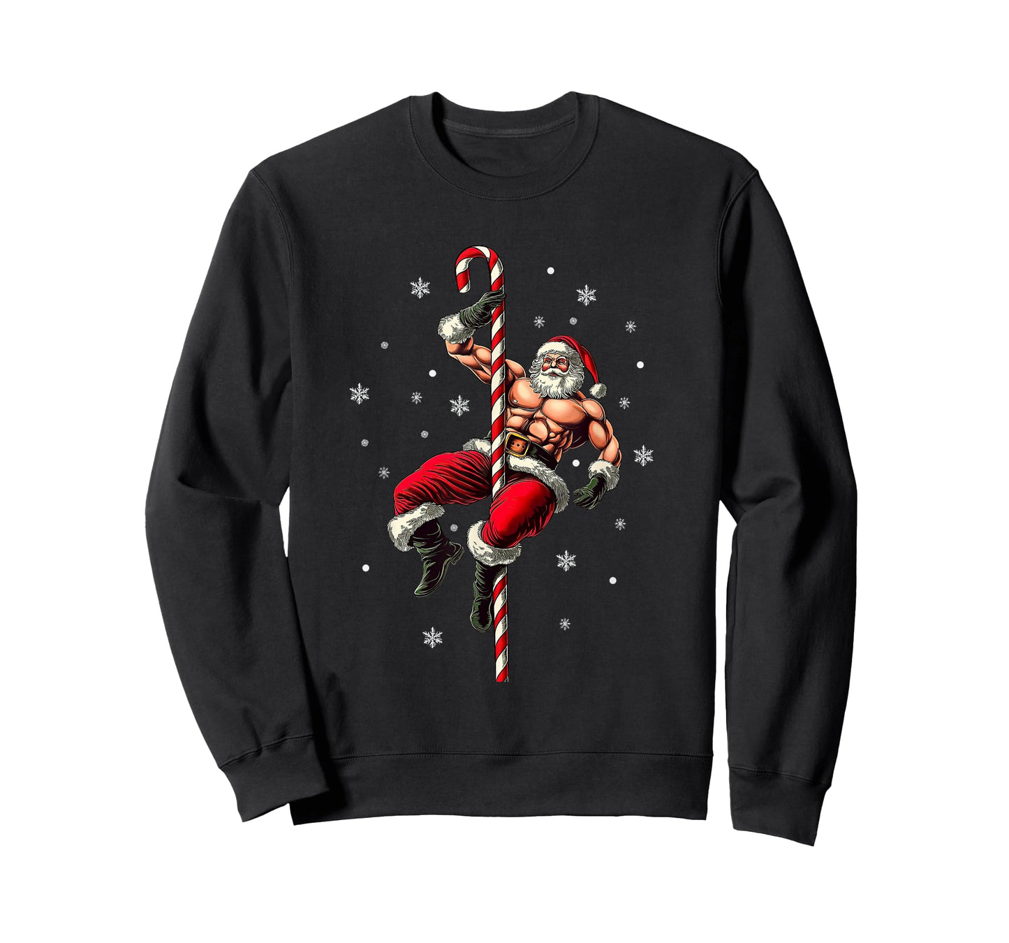 Full Muscle Santa Claus with Candy Cane Stripper Pole T-Shirt
