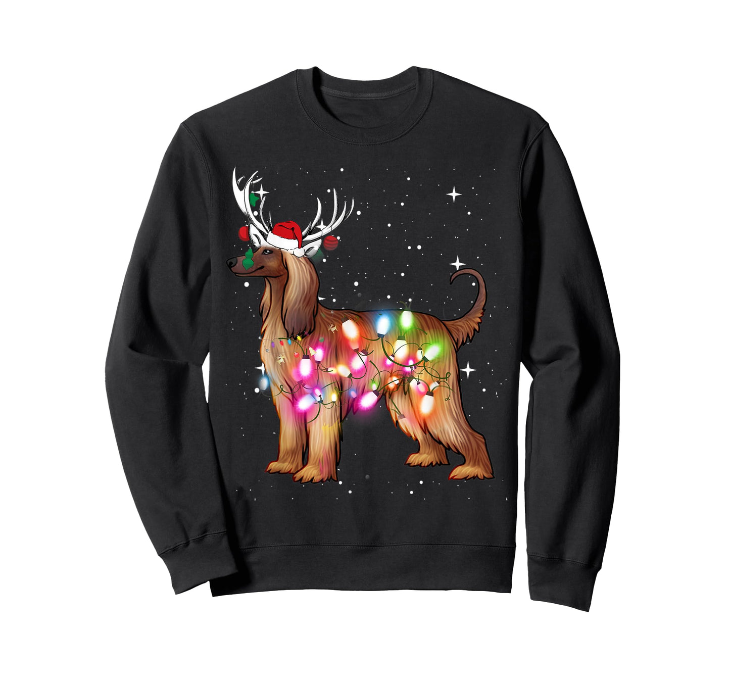 Afghan Hound Christmas Lights Pajama Funny Dog T-Shirt for Men Women Kids