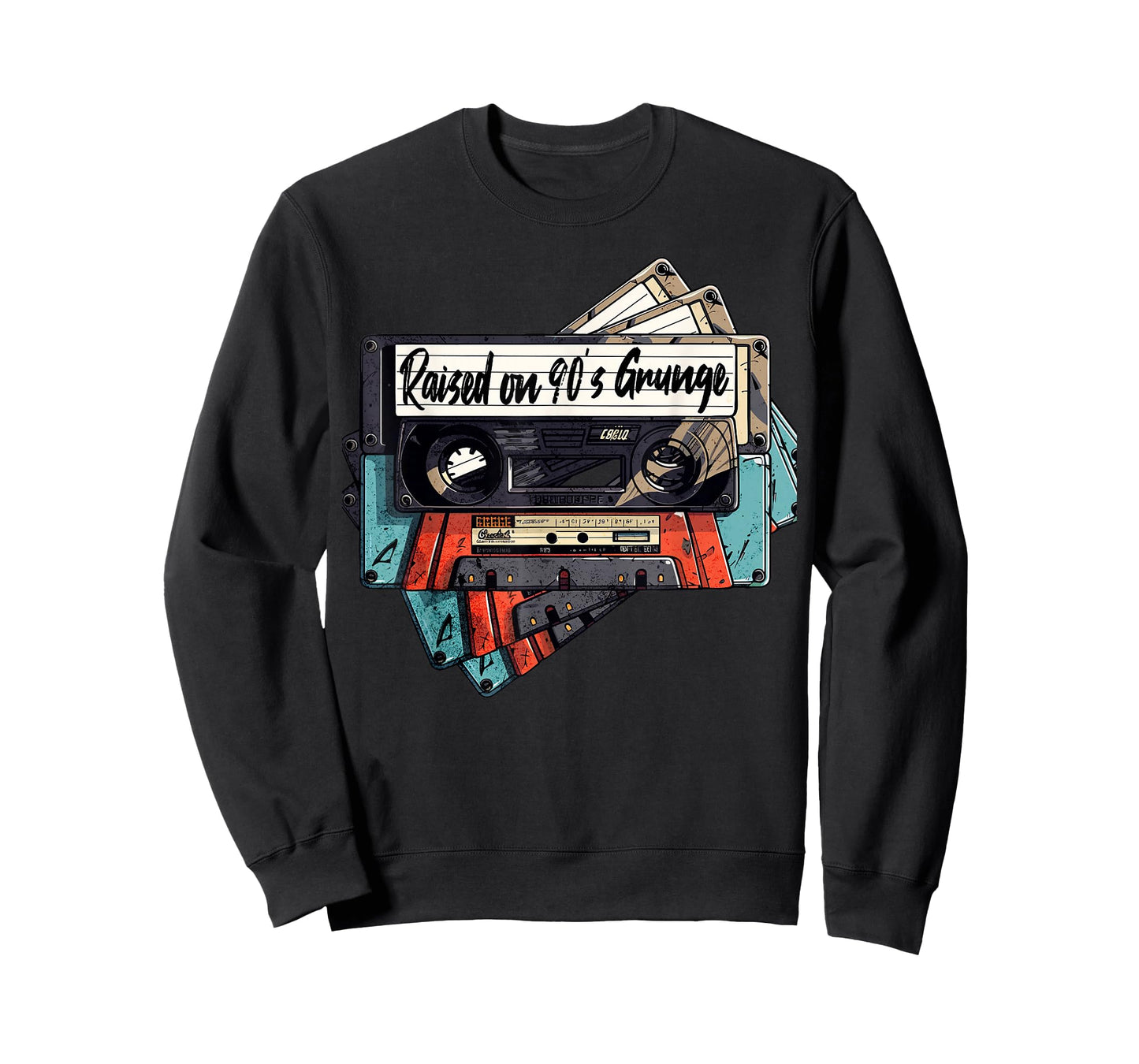 Raised On 90's Music Grunge Rock Cassette Tape Design T-Shirt