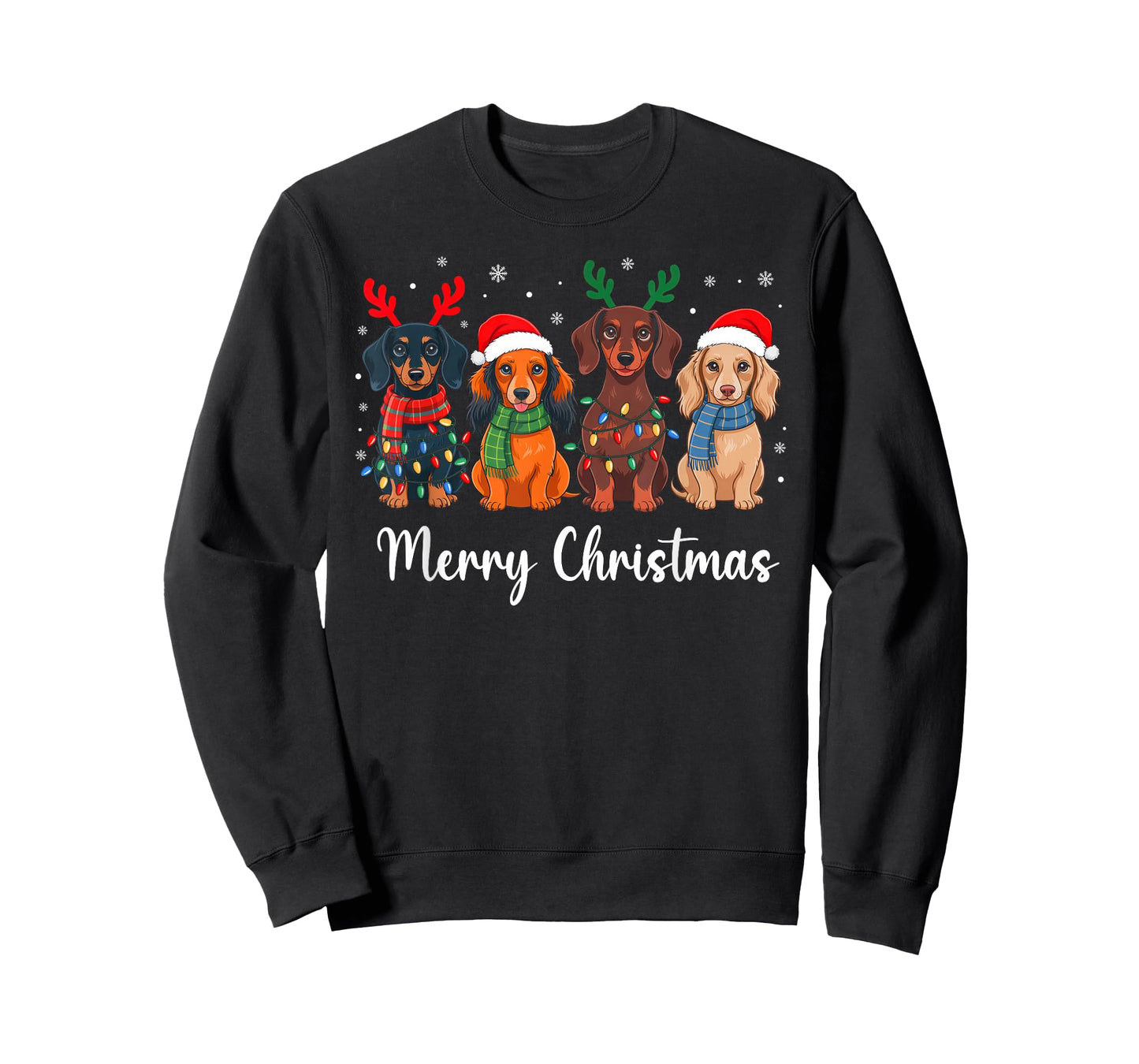 Merry Christmas Lights Dachshund Dog Santa Hat Xmas Pajamas T-Shirt