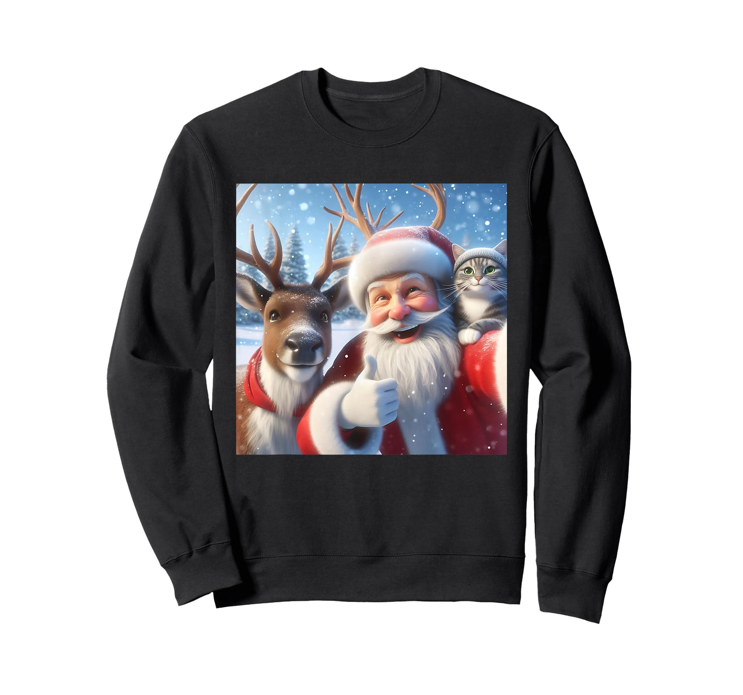Reindeer Cat Selfie Christmas Funny Cute Santa Tee T-Shirt