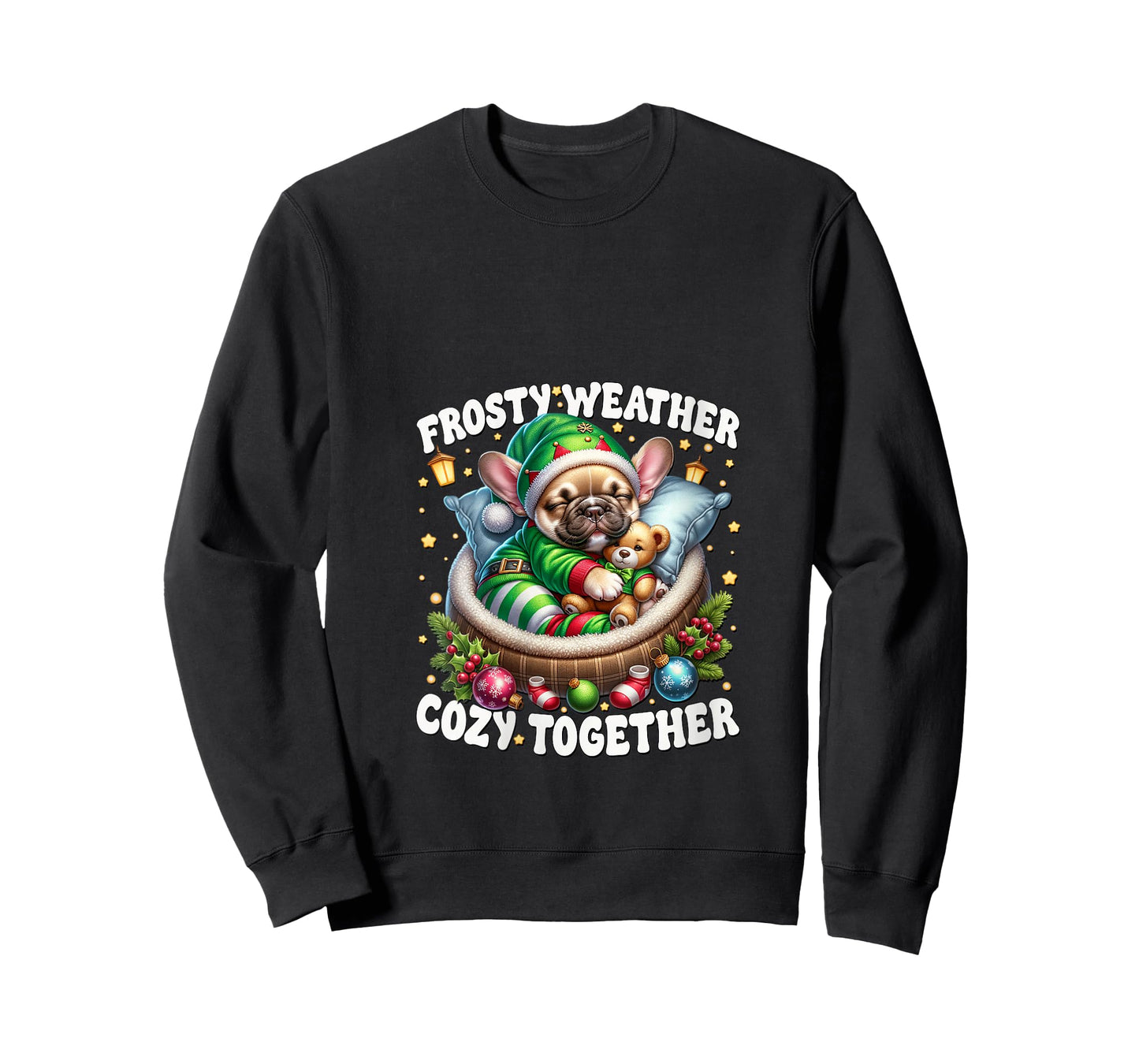Womens Christmas Frenchie Cute Winter Sayings for Sweater Weather V-Neck T-Shirt