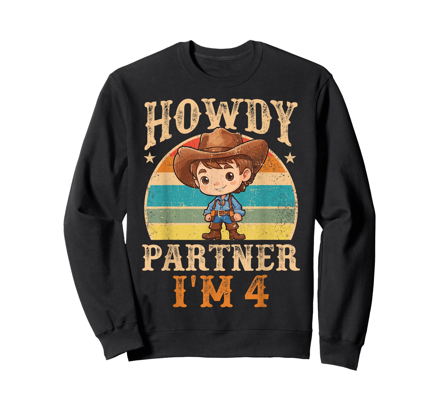 Howdy Partner I'm 4 Cowboy 4th Birthday Country Western Boy T-Shirt