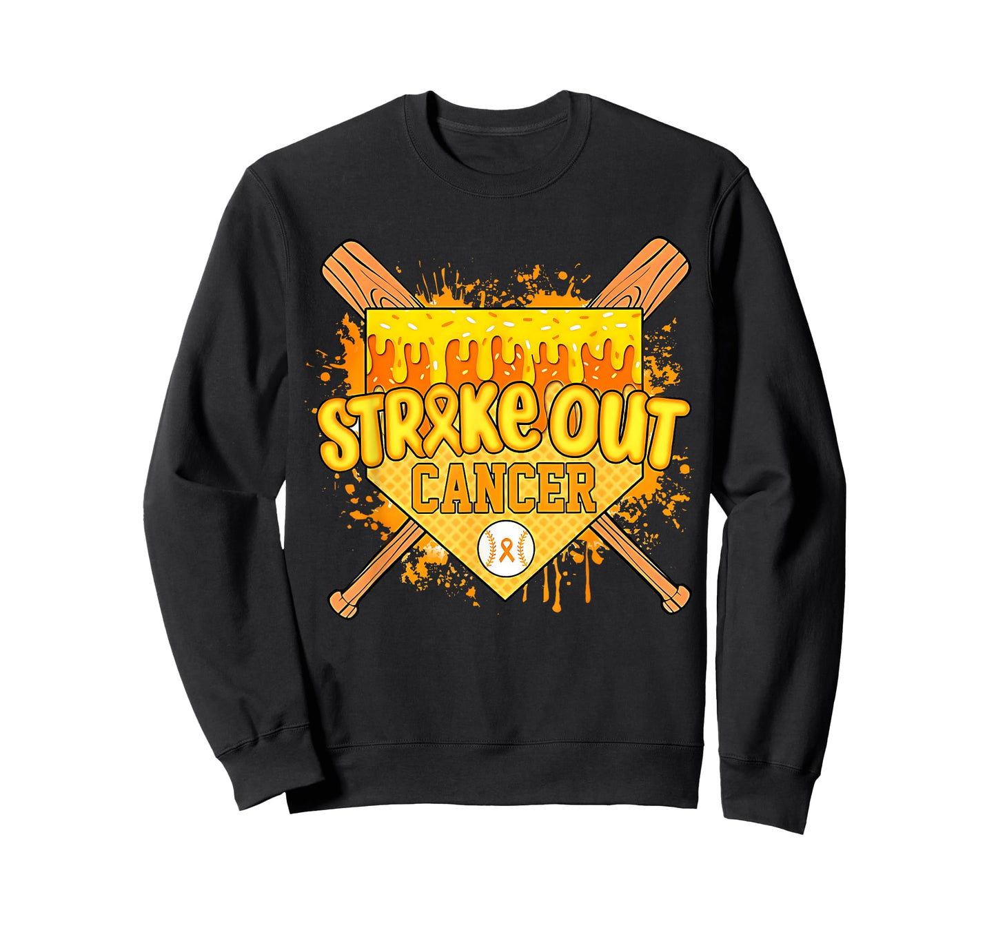 Home Plate Ice Cream Drip Childhood Cancer Baseball Gold T-Shirt