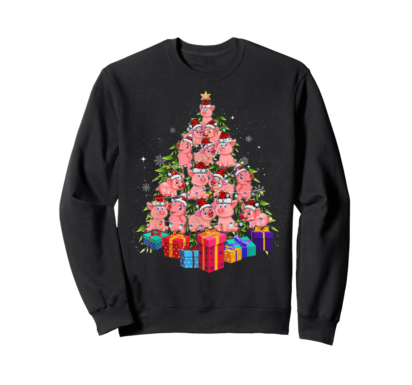 Funny Farmer Christmas Tree Pig Family Xmas Pajamas Matching T-Shirt