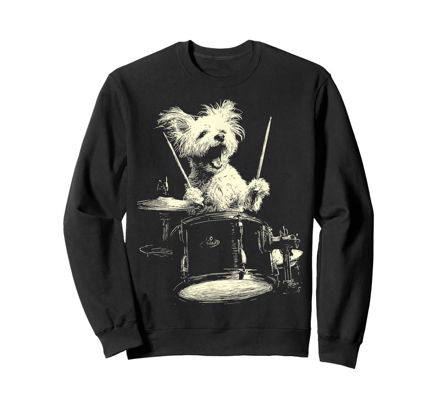 Cute Maltese Playing Drums Funny Music Dog Drummer Graphic T-Shirt