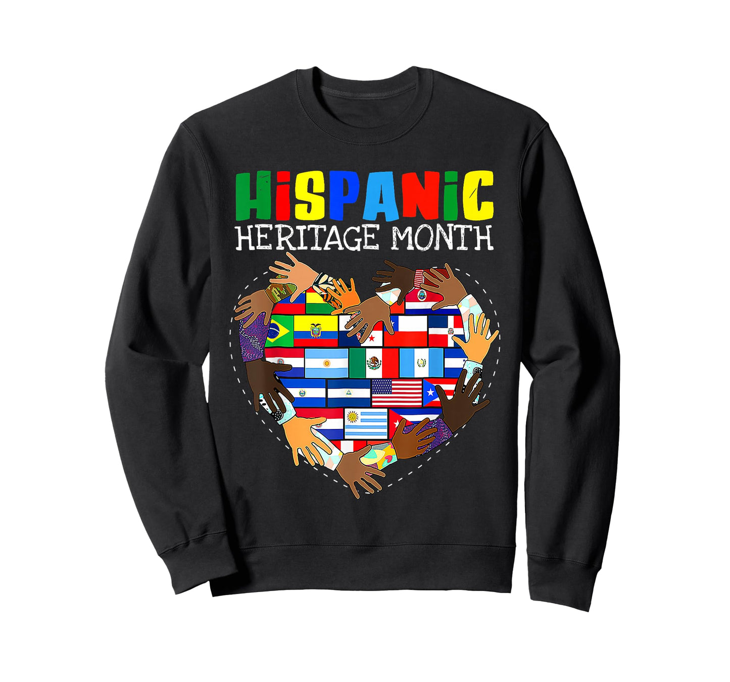 Hispanic Heritage Month All Countries Flag Heart Hands Pride T-Shirt