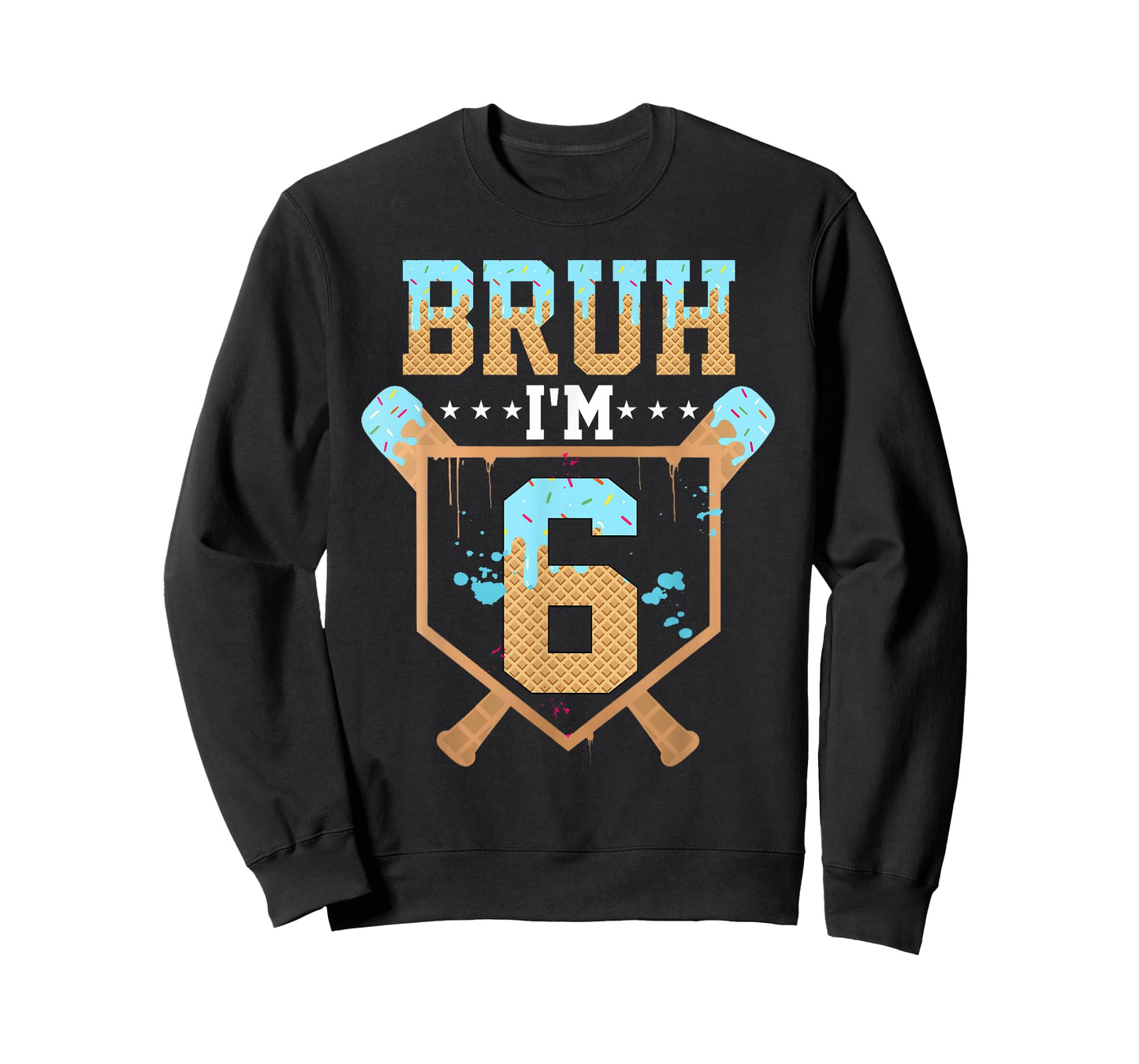 Bruh 6th Birthday Boy Baseball Ice Cream Drip 6 Year Old Boy T-Shirt